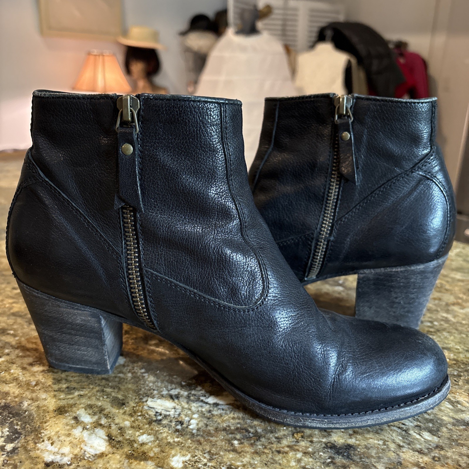 N.D.C. Made by Hand Women Black Leather Heeled Ankle Boots 39 US 9