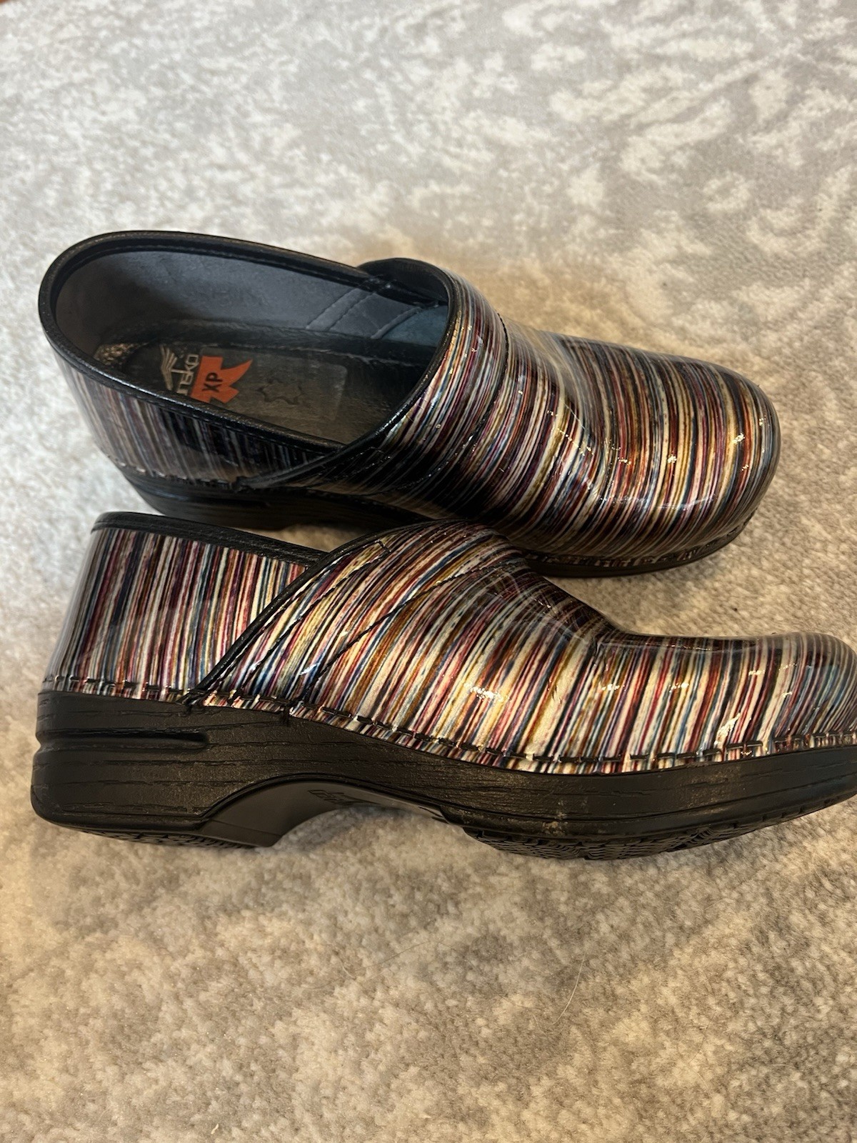 Dansko Women Multicolor Beige Stripe Nurses Clog Medical Shoe Size 38 (US 7.5-8)