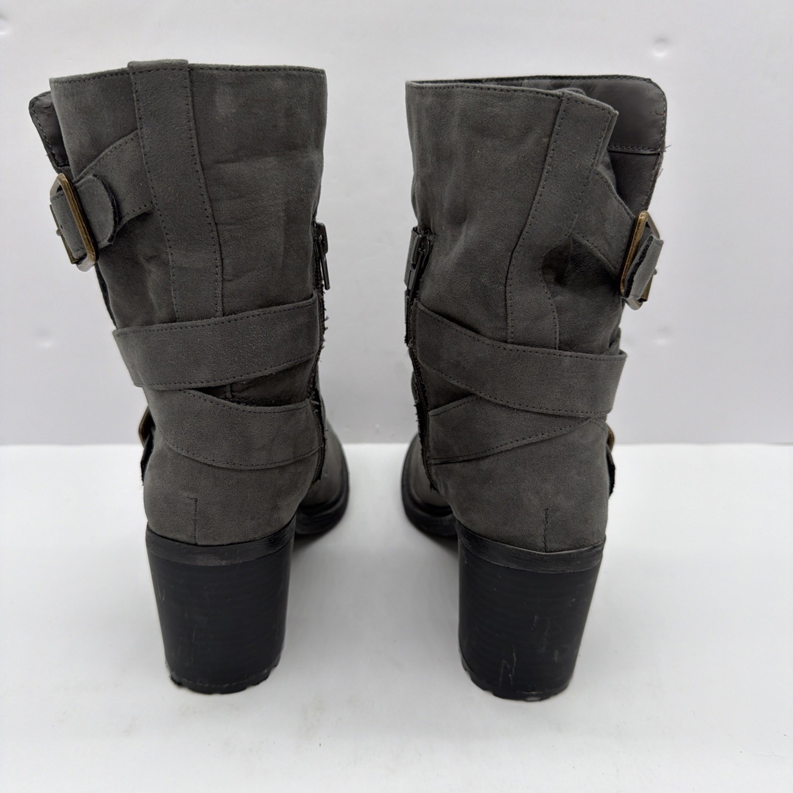 American Eagle Y2K Boots Womens SZ 8 Ankle Bootie Brown Suede Block Buckle Heel