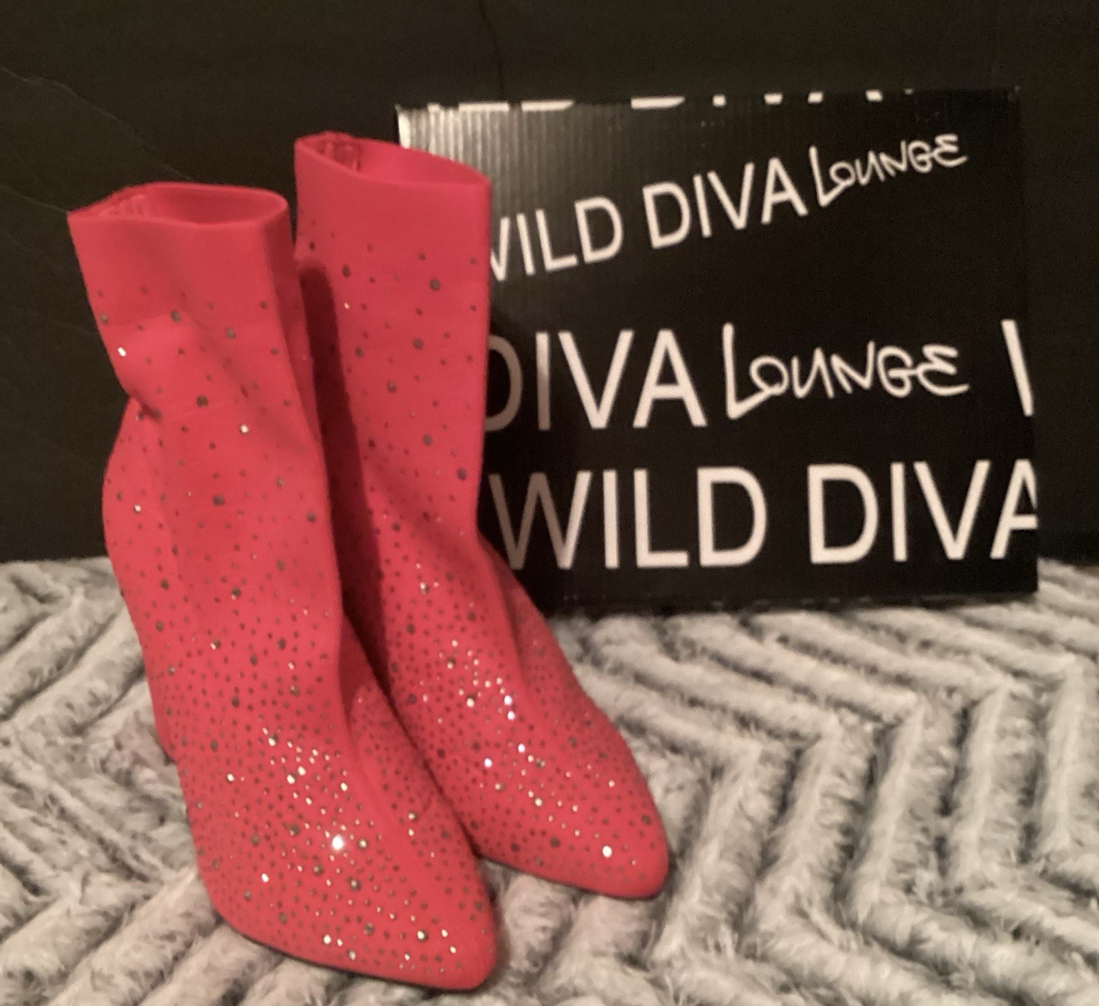 Wild Diva Neon Pink Rhinestone Booties Size 6
