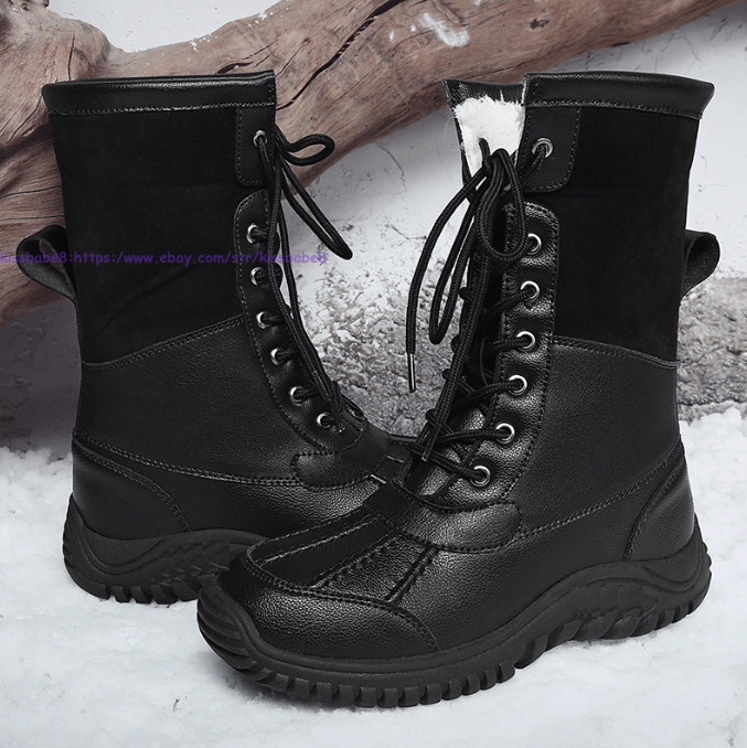 Womens Faux Leather Winter Snow Boots Warm Fleece Shoes Mid Calf Walking Boots