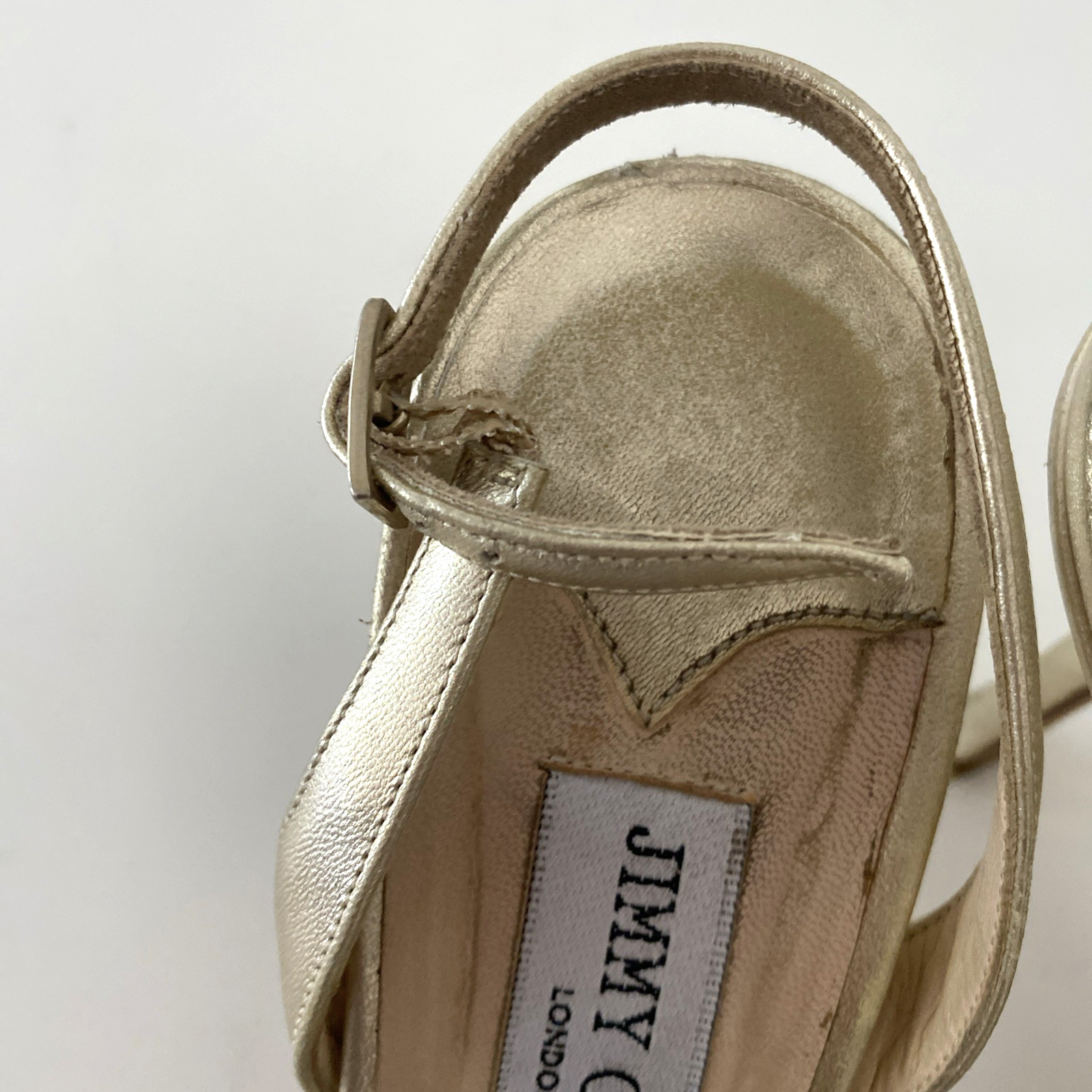 Jimmy Choo Gold King Slingback Sandal Open Toe Leather Slim Heel 39