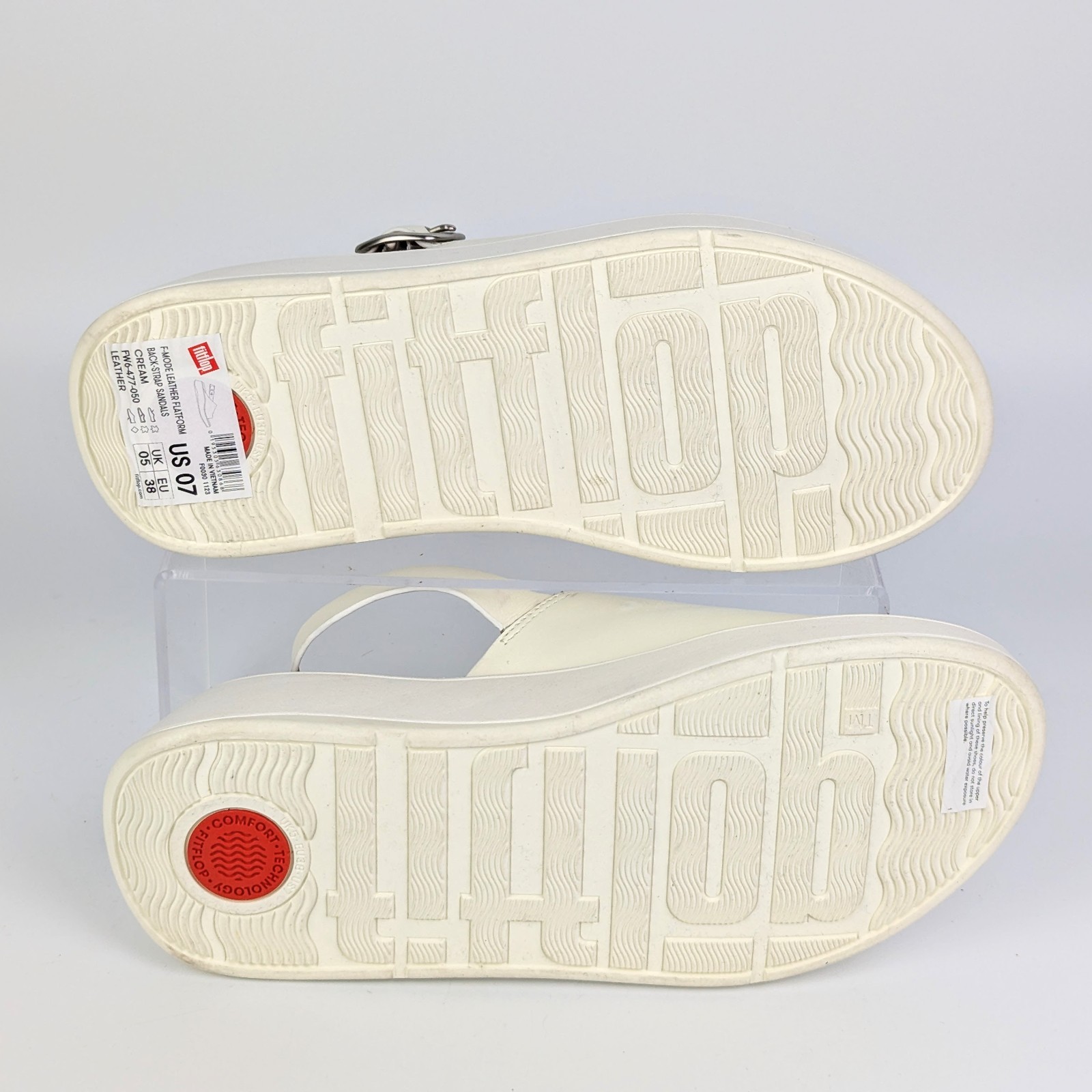 [NEW] Fitflop Women’s Cream Leather Platform Back-Strap Sandals size 7