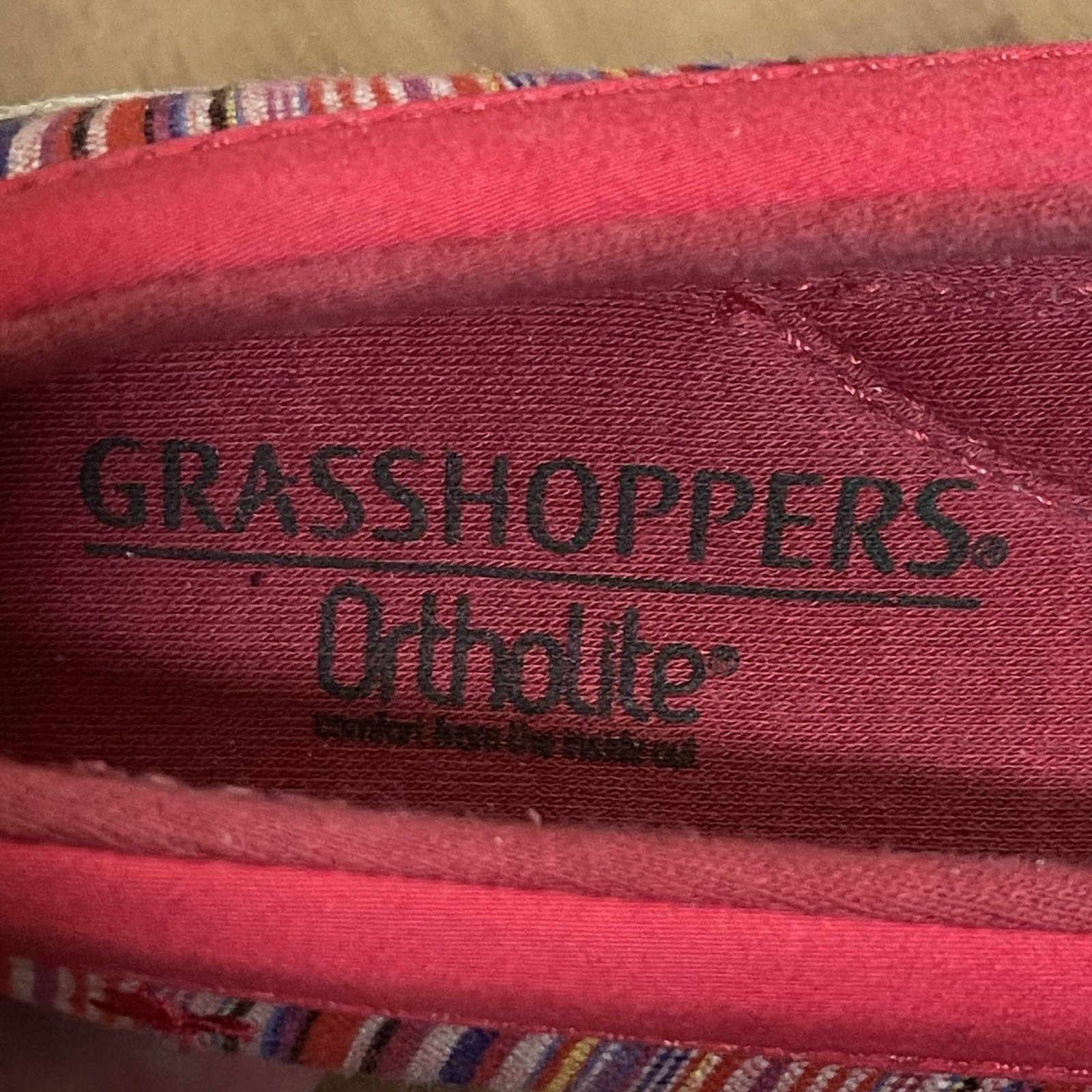 Grasshoppers Ortholite Misty Striped Wedge Shoes Slip On Red Comfort Shoe Sz 6N