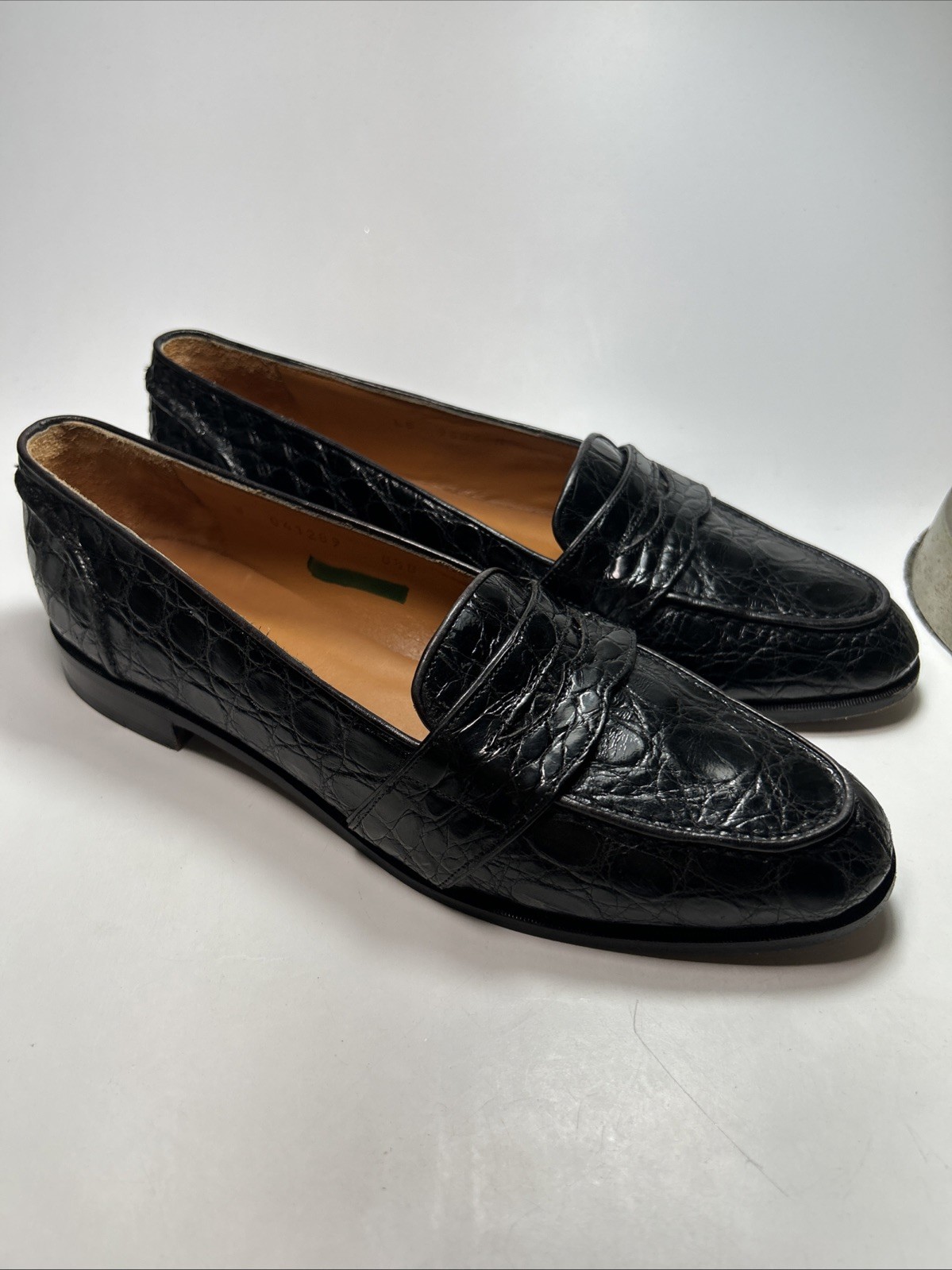 Vintage Ralph Lauren Women’s Marked 8.5B Black Crocodile Alligator Penny Loafers