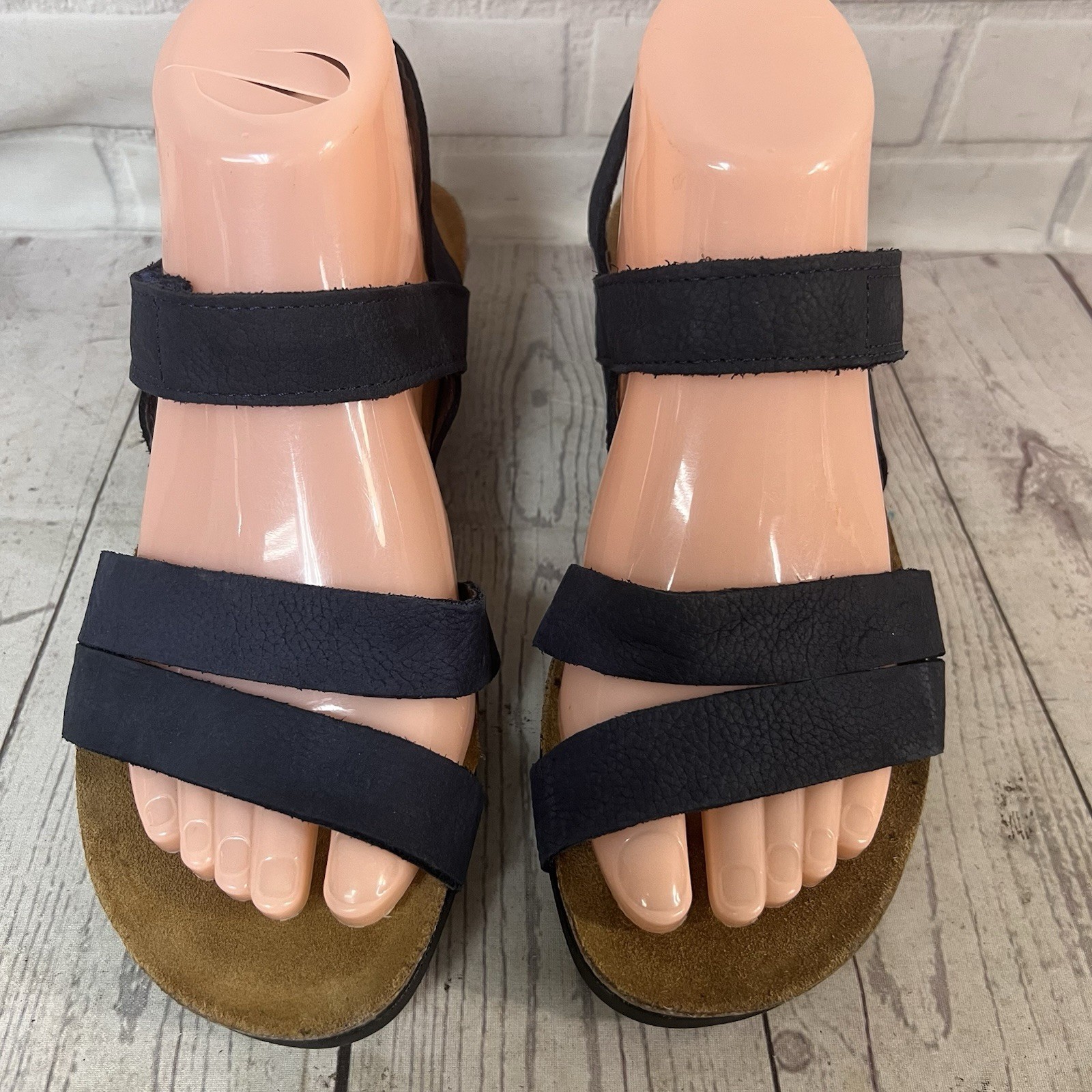 NAOT Kayla Women’s Navy Blue Nubuck Leather Comfort Wedge Sandals EU 38 US 7