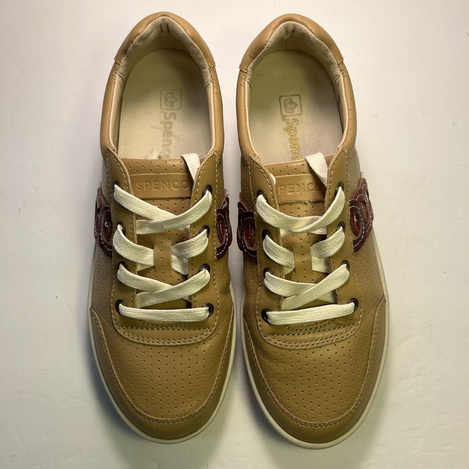 Spenco Cambridge Low Top Sneakers Women’s 7.5 Tan Leather Comfort Lace Up Shoes