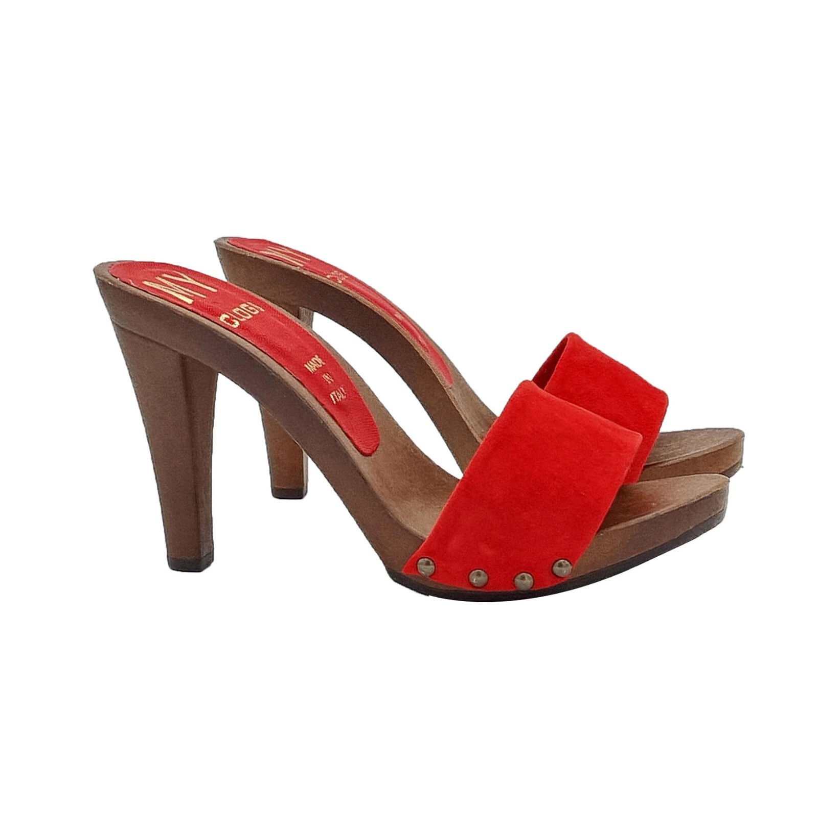 Mules With Red Suede Strap 11 CM Heel – From Size 35 To 42 – MY580 CAM ROSSO