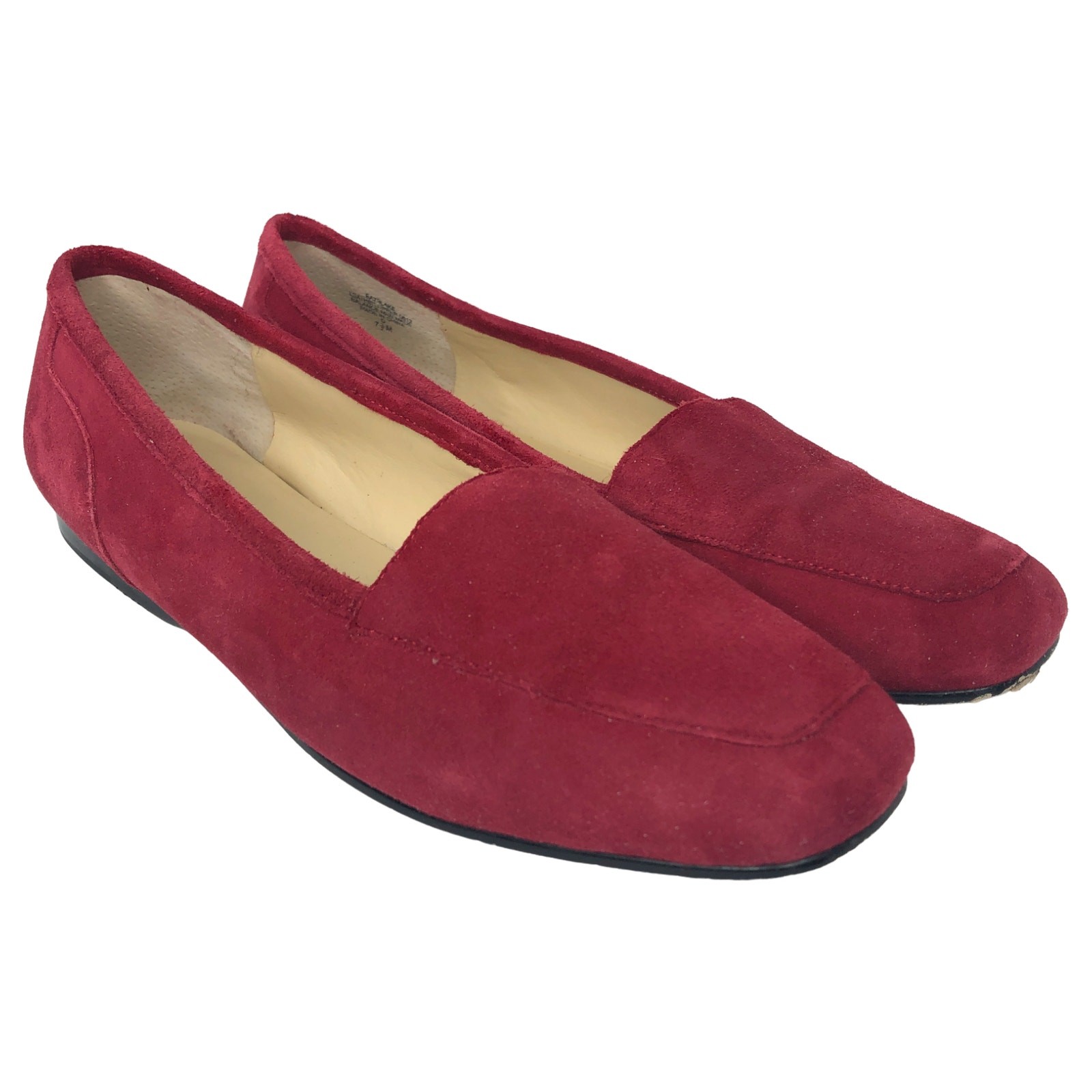 Enzo Angiolini Womens Red Suede Slip On Square Toe Loafers Flat Shoes Size 7.5 M