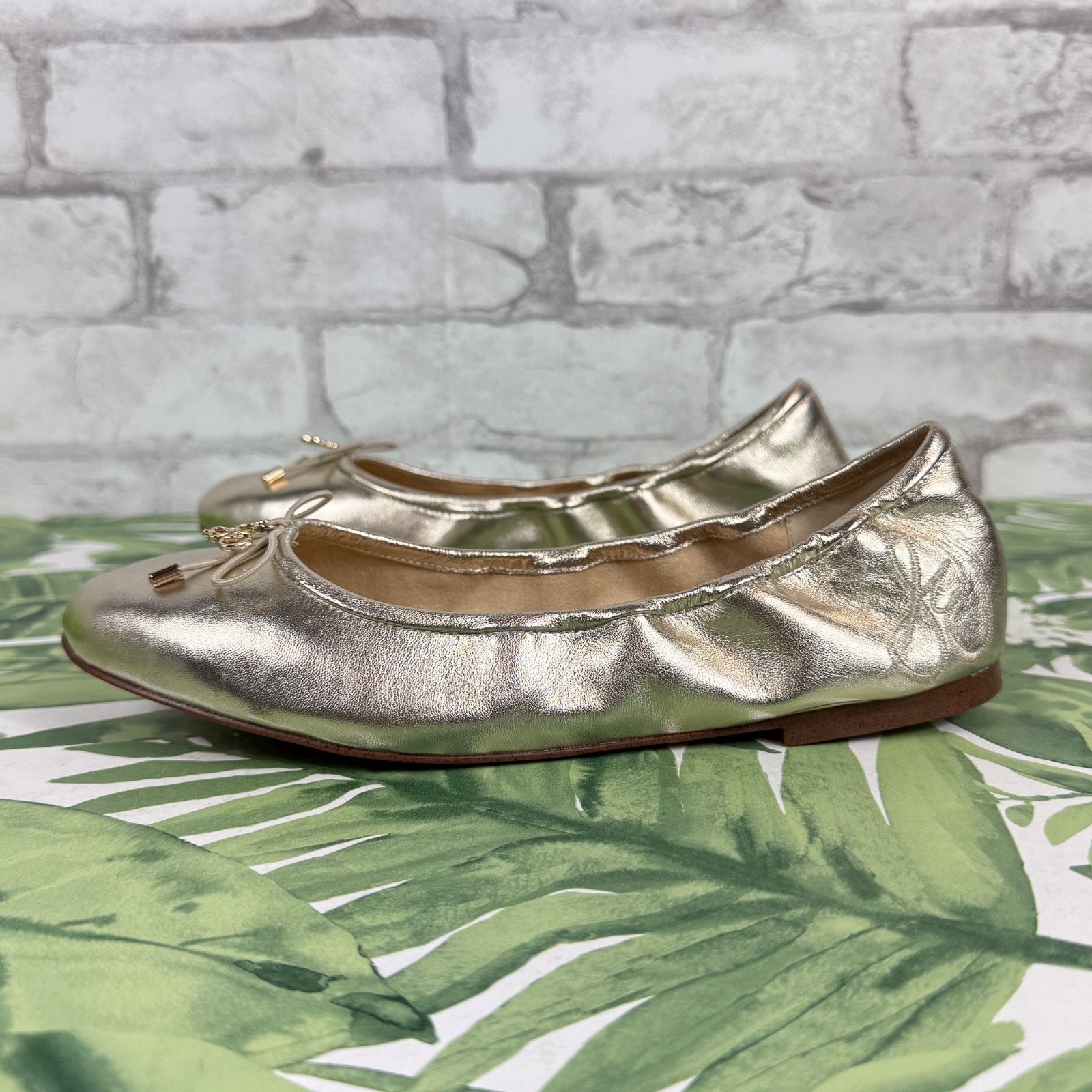 SAM EDELMAN NEW Felicia Jute Metallic Leather Ballet Flat