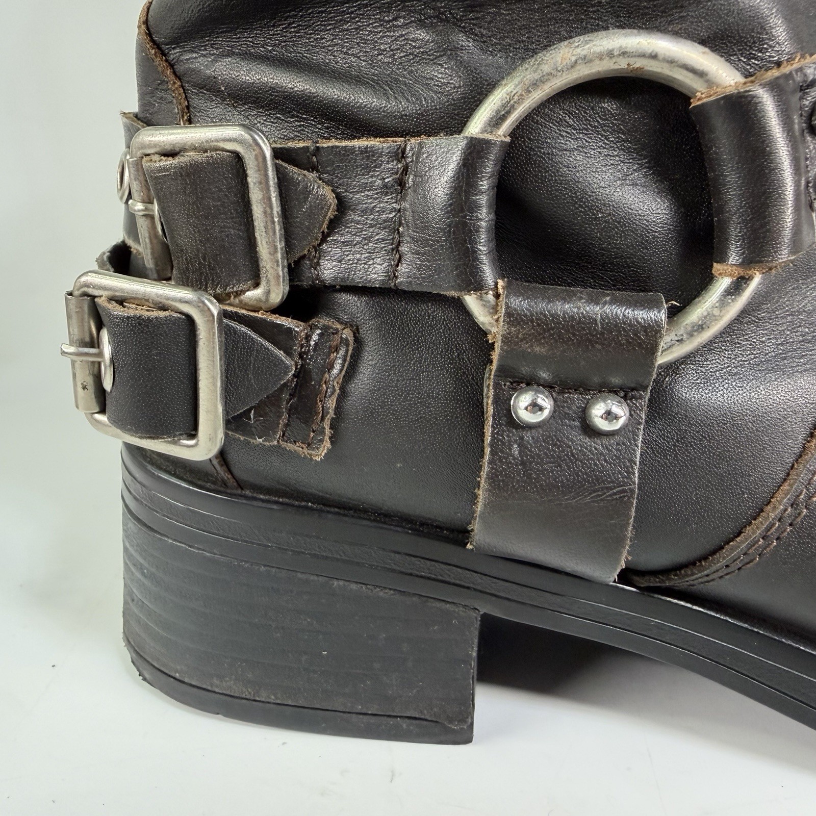 Steve Madden Rocky 11S1 Motorcycle 10M Leather Boots Biker Goth Rock Buckles Emo