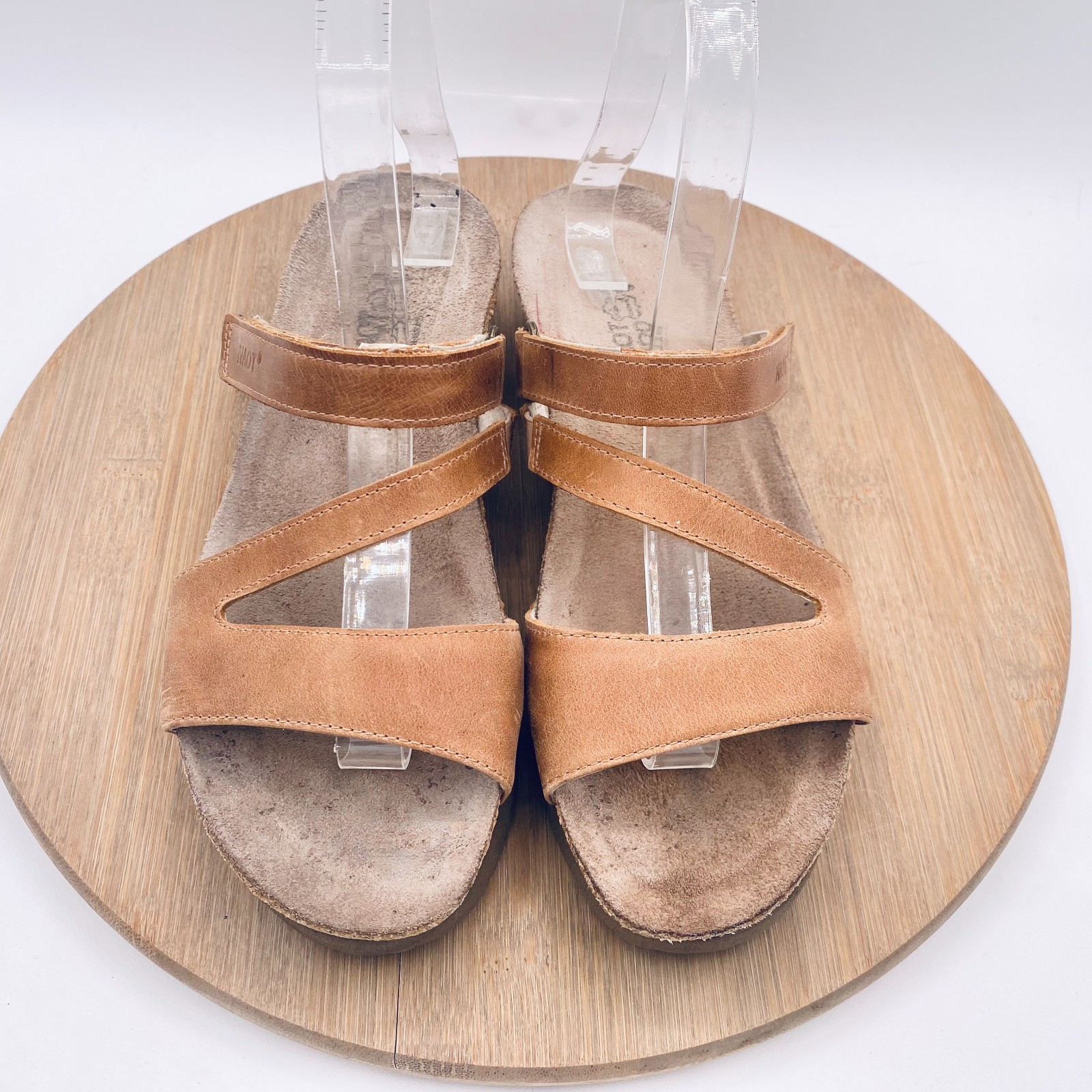 Naot Sandals Womens 8 39 Beige Leather Strappy Gabriela Slides Cork Peep