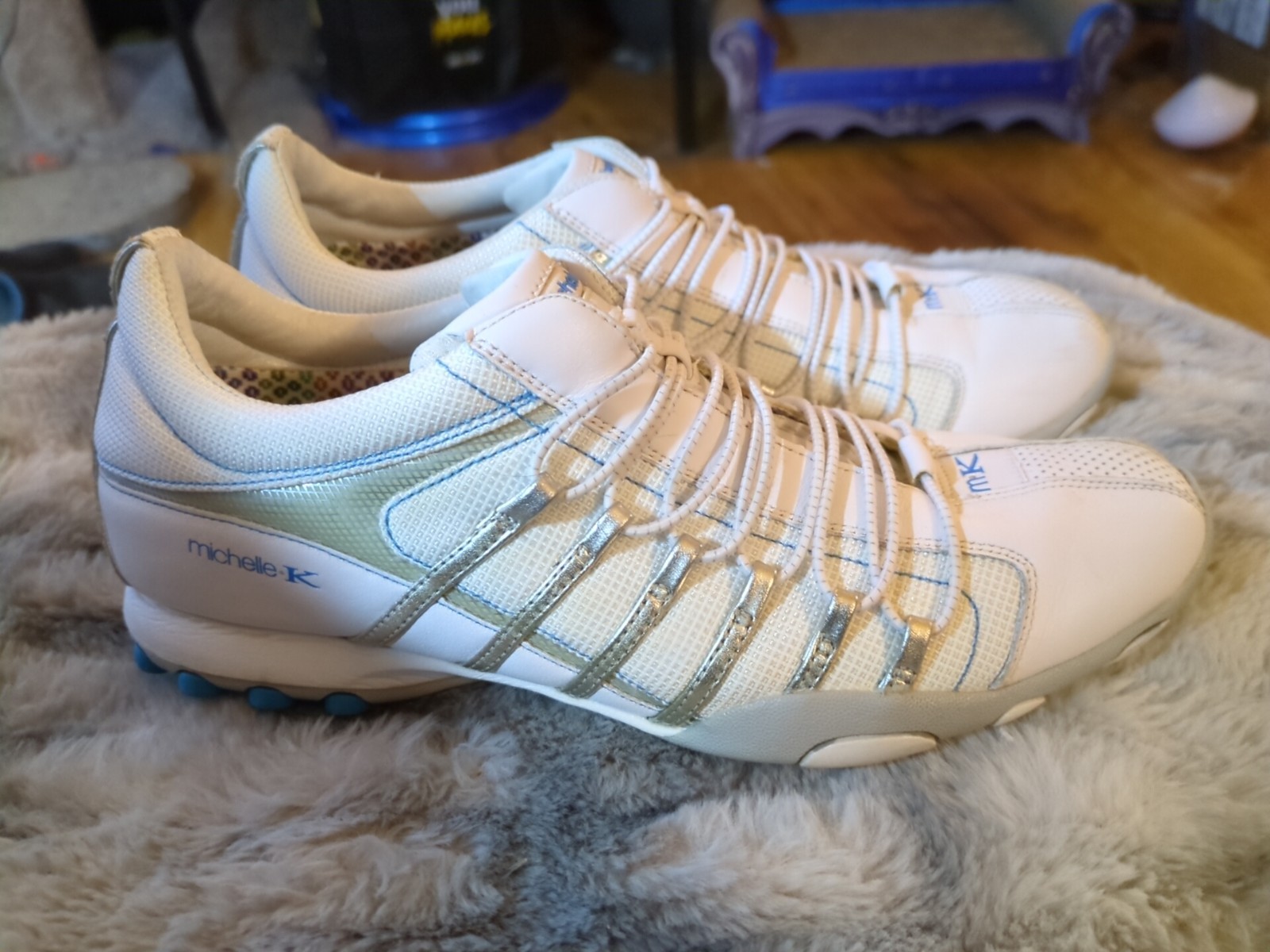 Womens MICHELLE K DIVA Athletic White / Silver Tennis Walking Shoes Size 7.5