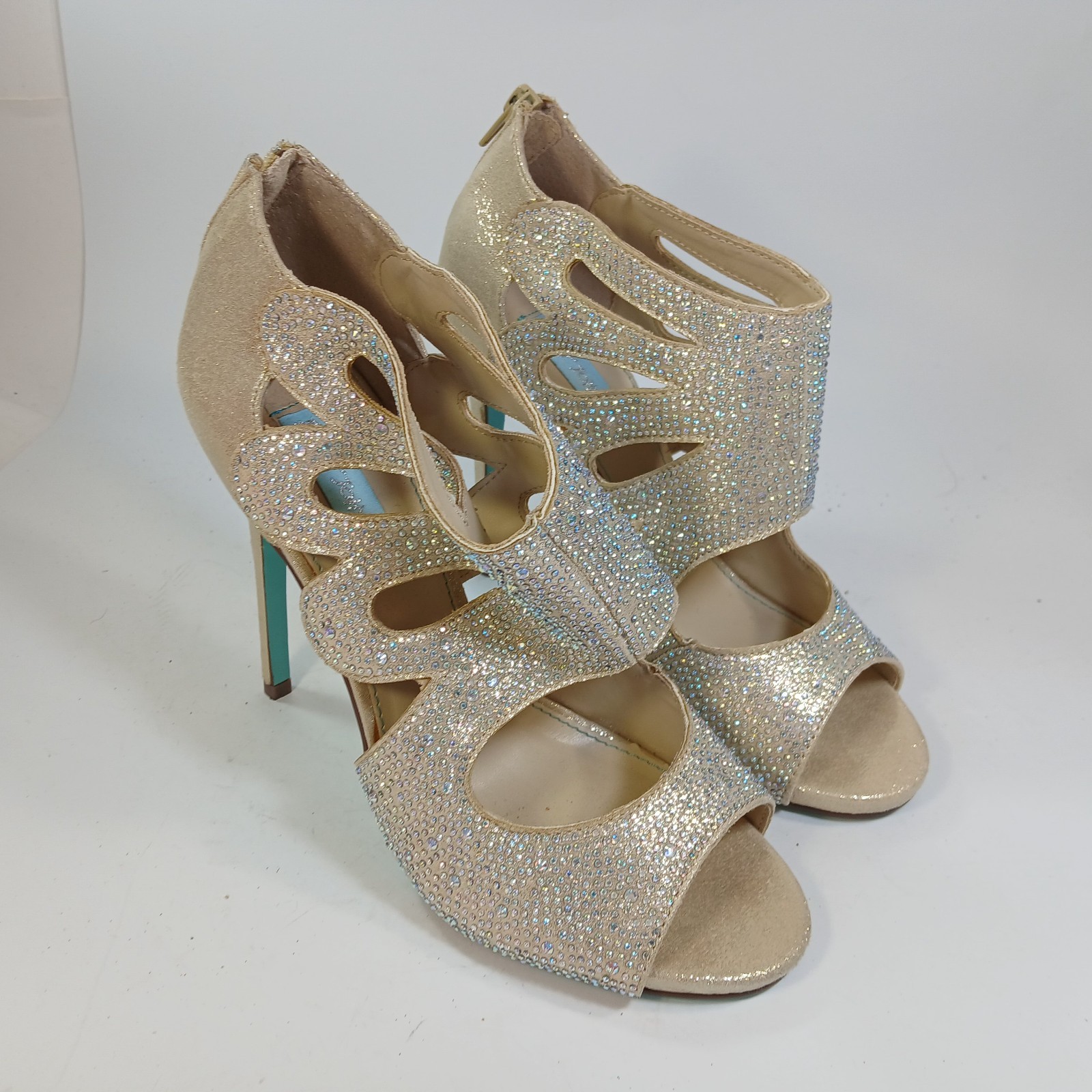 Blue By Betsey Johnson Nola Silver Crystal Bridal Stiletto Heels Open Toe 9.5 M