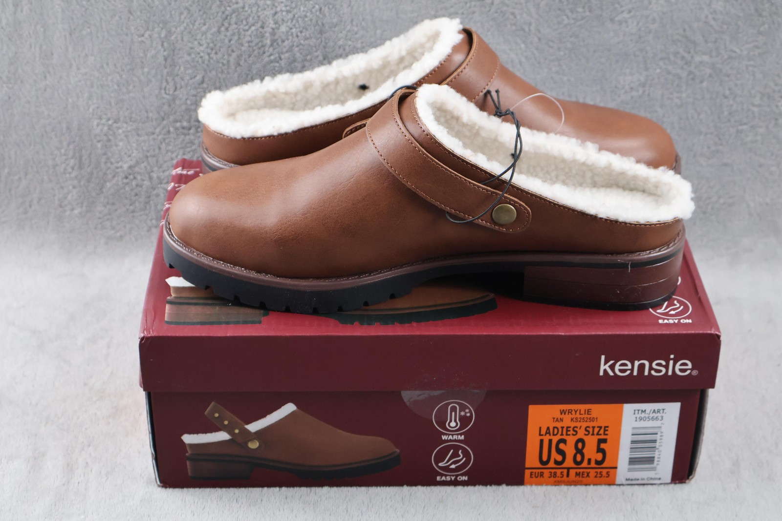Kensie Shoes Womens Size 8.5 Brown Clog Slip On Faux Fur Lined Winter Wrylie