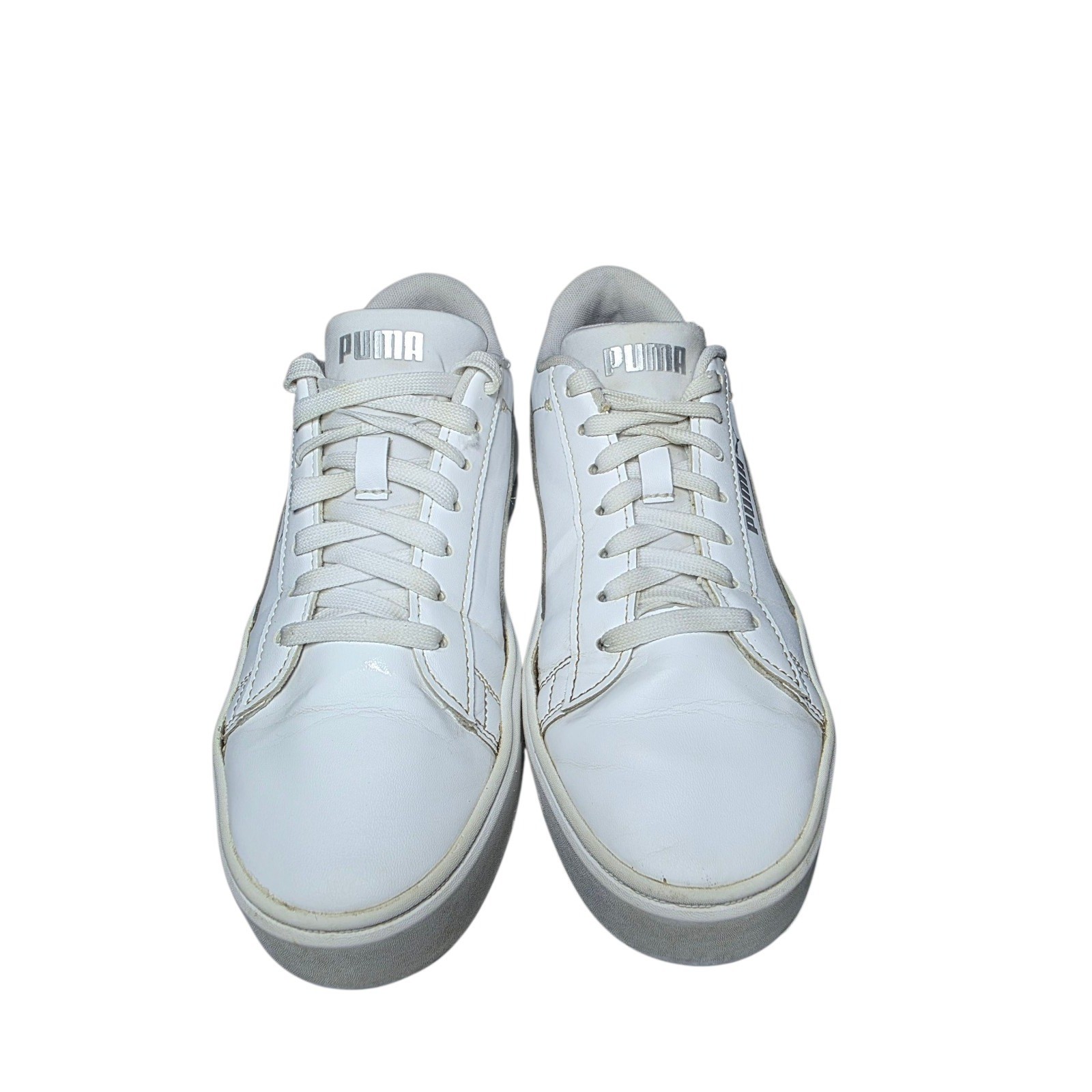 Puma Smash Platform White Silver Metallic Low Top Sneakers Shoes Womens