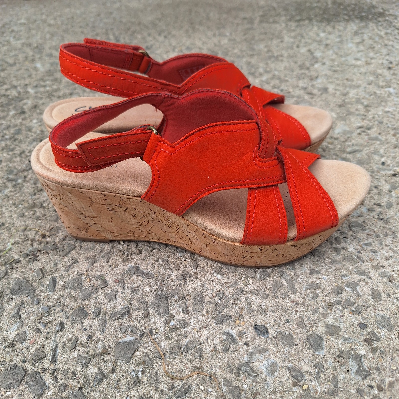 Clarks Collection Leather Cork Wedge Rose Erin 8 Festival Carnival Fair Mall Rat