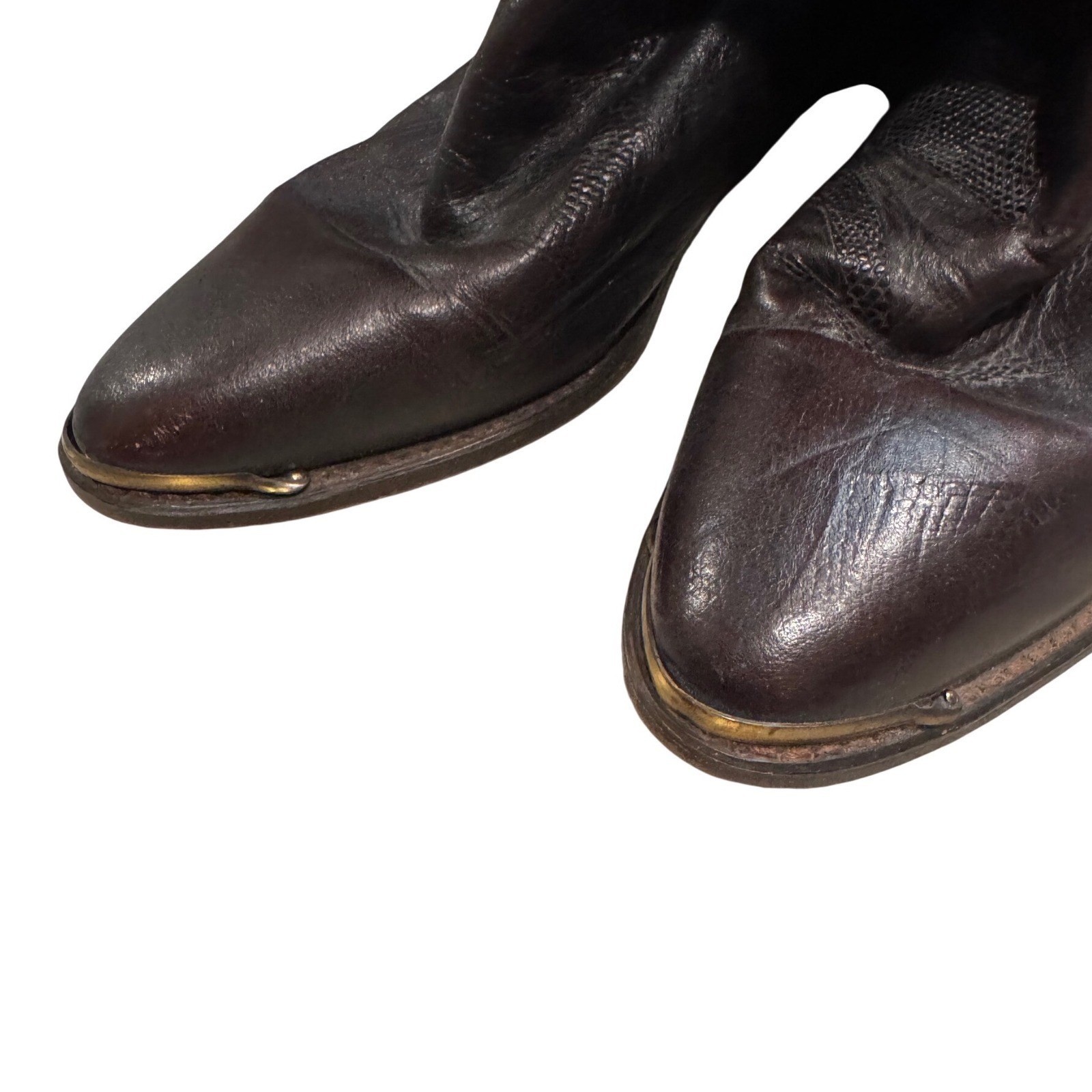 Durango Cowboy Boots Women 8 Dark Brown Good Leather Metal Toe Patchwork Shaft