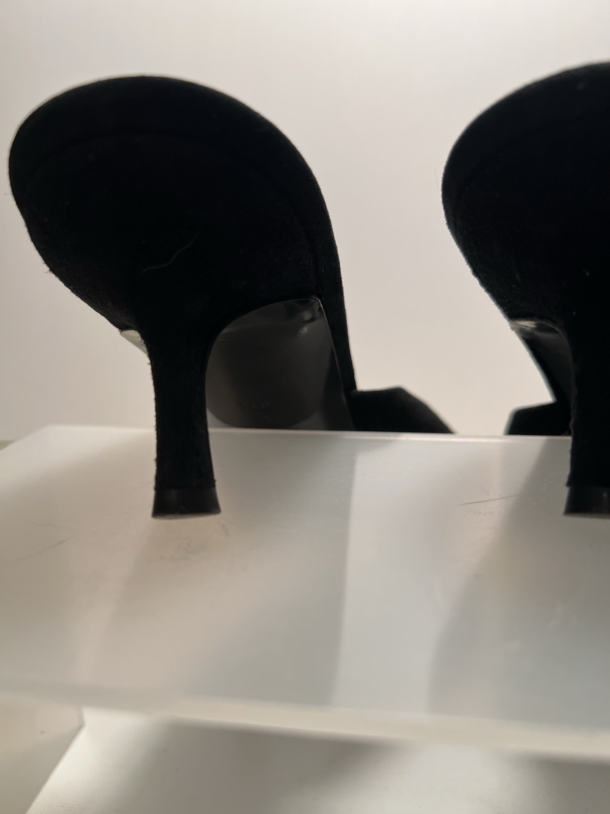 Oscar De La Renta Black Suede Embellished Kitten Heel Mules 10 1/2 B Evening EUC