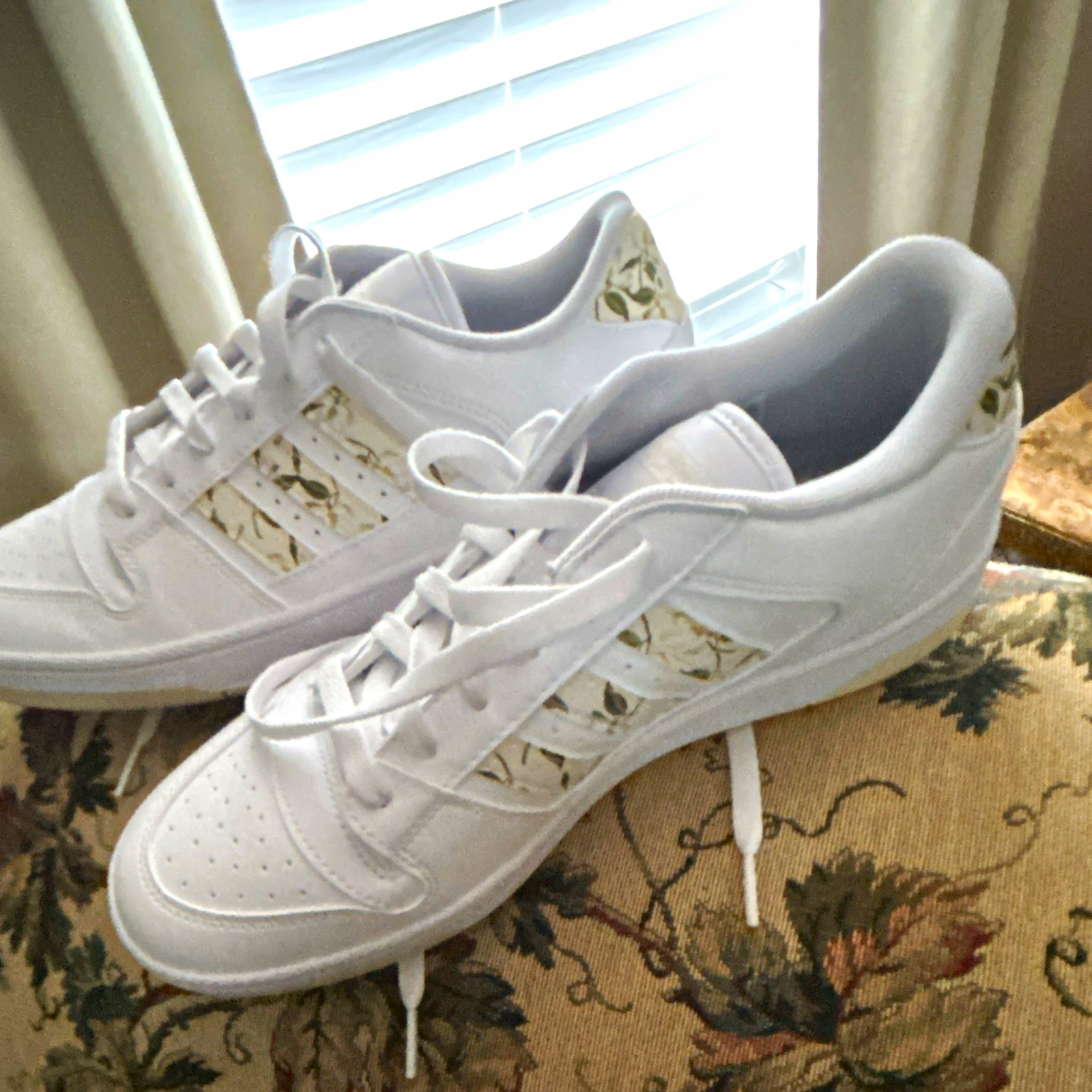 adidas Women’s White Low Top Lace-Up Athletic Sneakers with Floral Pattern