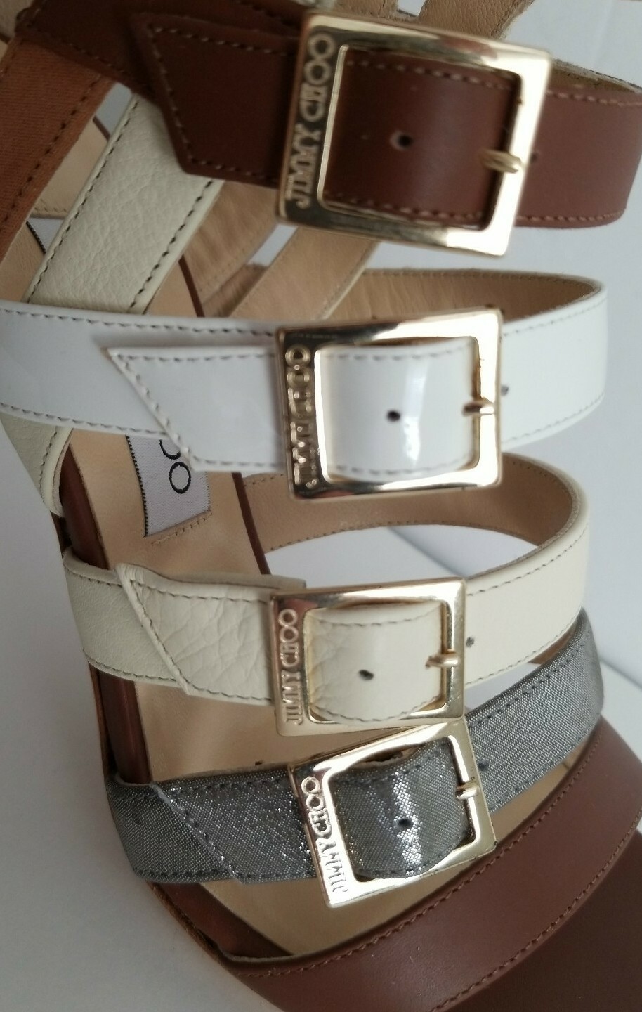 $1000 JIMMY CHOO BUBBLE GLADIATOR MULTI BUCKLE LOGO SANDALS EU 39.5 I LOVE SHOES