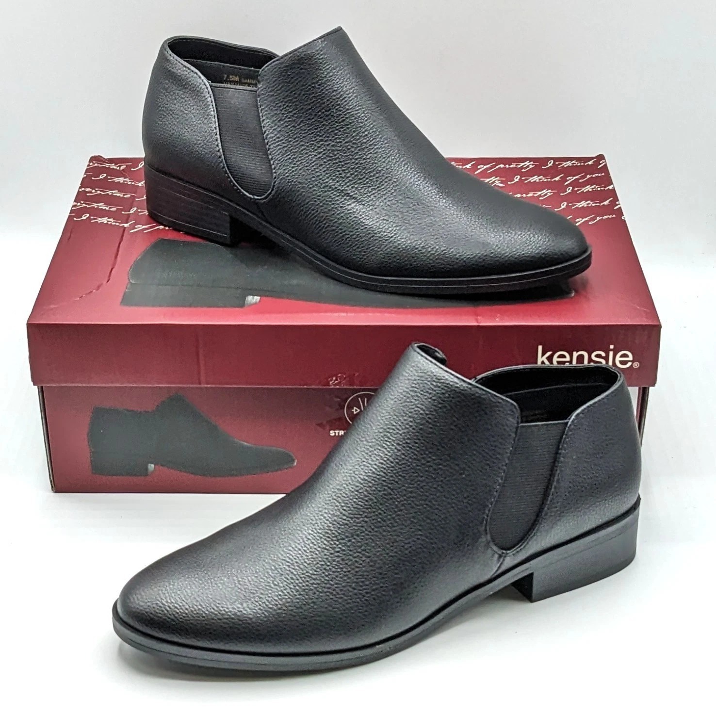 Kensie “Sammy” Faux Pebbled Leather w/ Block Heel & Side Zip Closure (Black) NEW