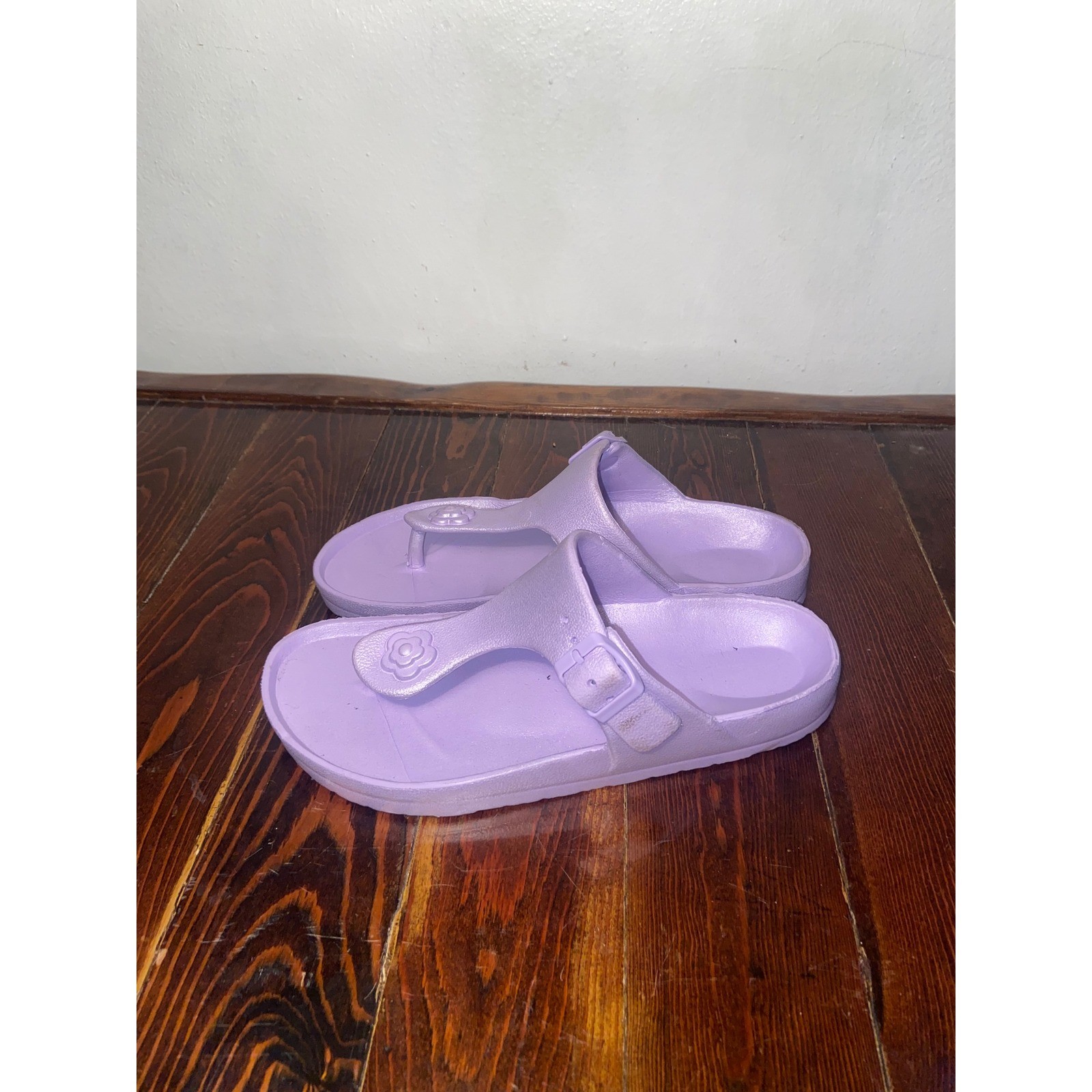 Purple EVA Pastel Foam Thong Sandals Flower Detail Adjustable Buckle Slides Y2K