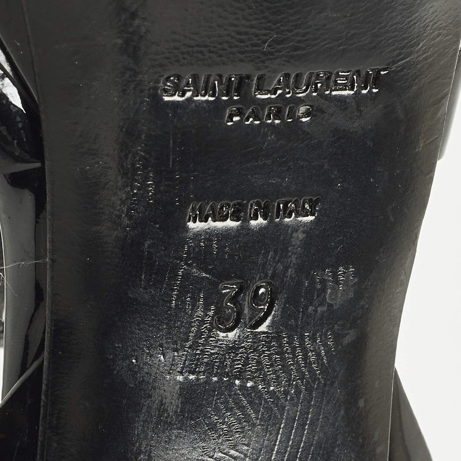 Saint Laurent Tribute Size 39 Black Patent Leather Platform Sandals