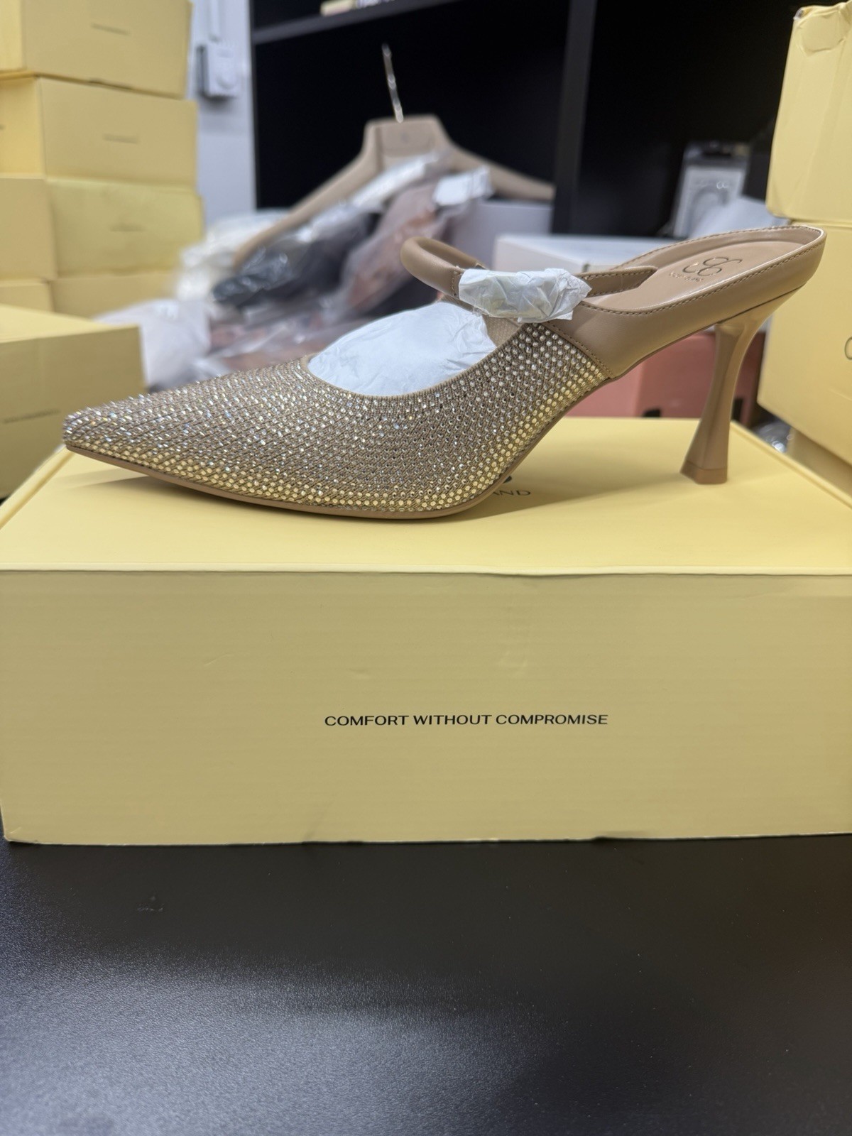 GraceLithe Pointed Toe Heeled Mule- glitter