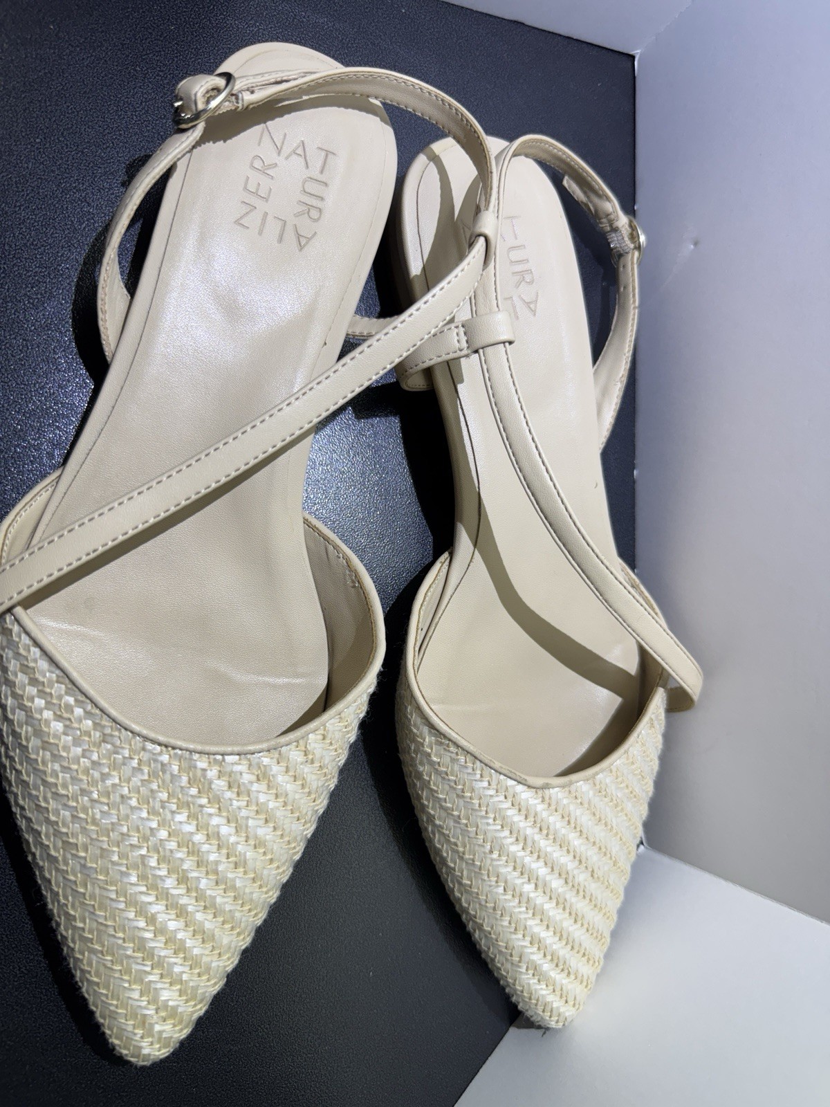 Naturalizer Hawaii 2 Opal Tan Straw Slingback Pointed Toe Flats Size 10W EUR 41