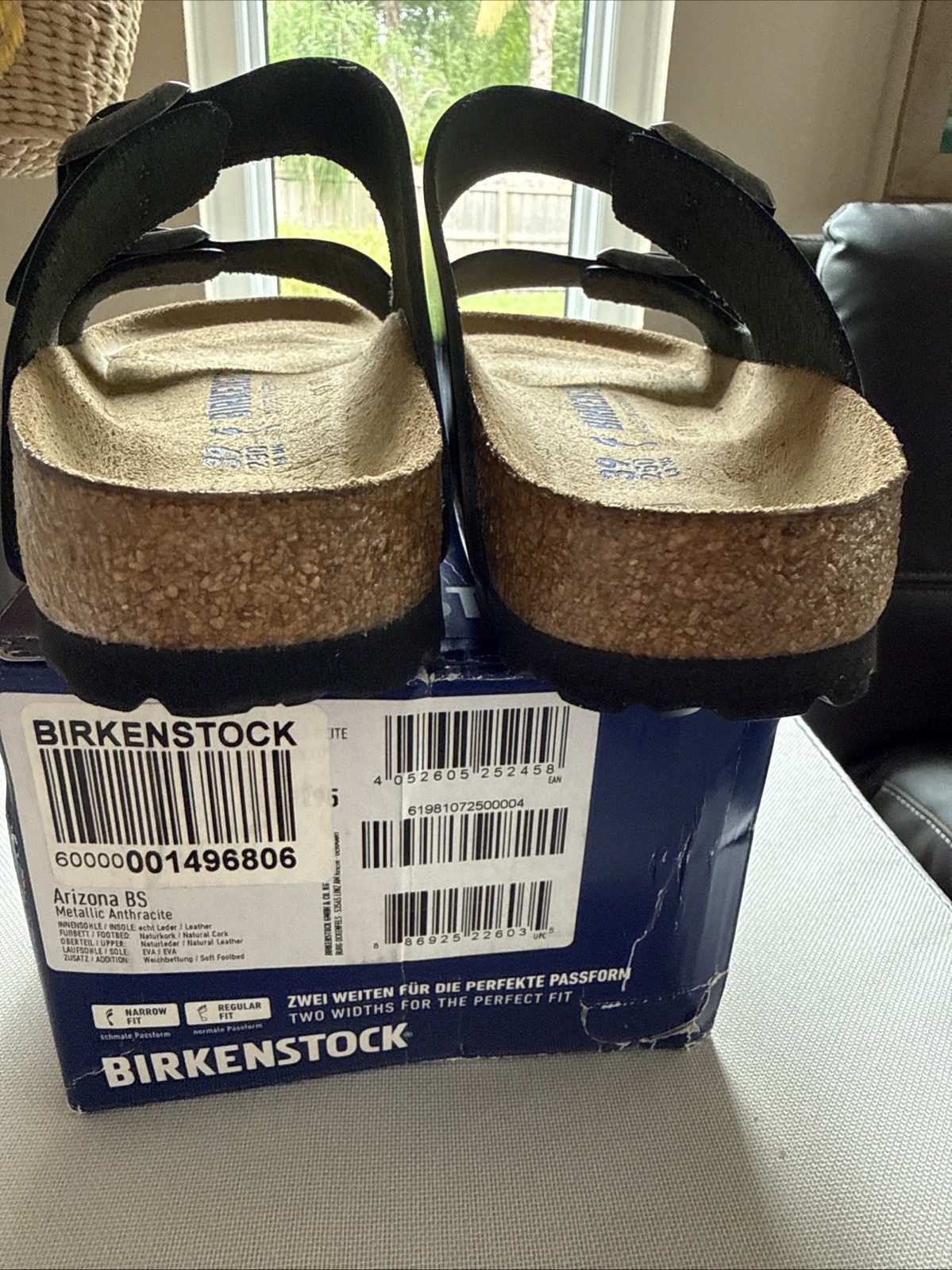 Birkenstock Arizona Metallic Anthracite Leather Soft Footbed Sandals EU 38R US8