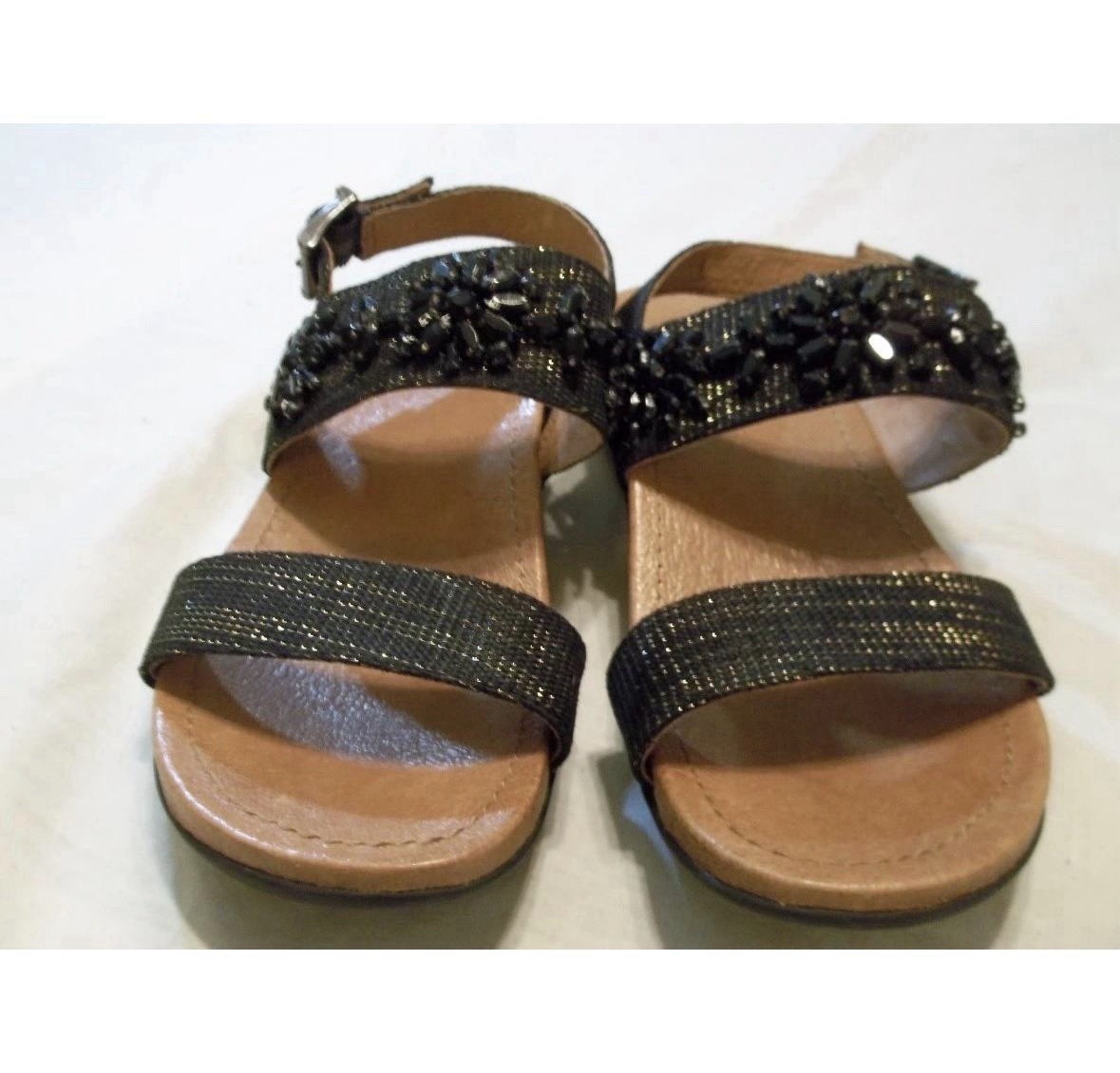 NURTURE by Lamaze Sandals Womens US 8.5M Black Beaded Ankle Strap Flat Casual