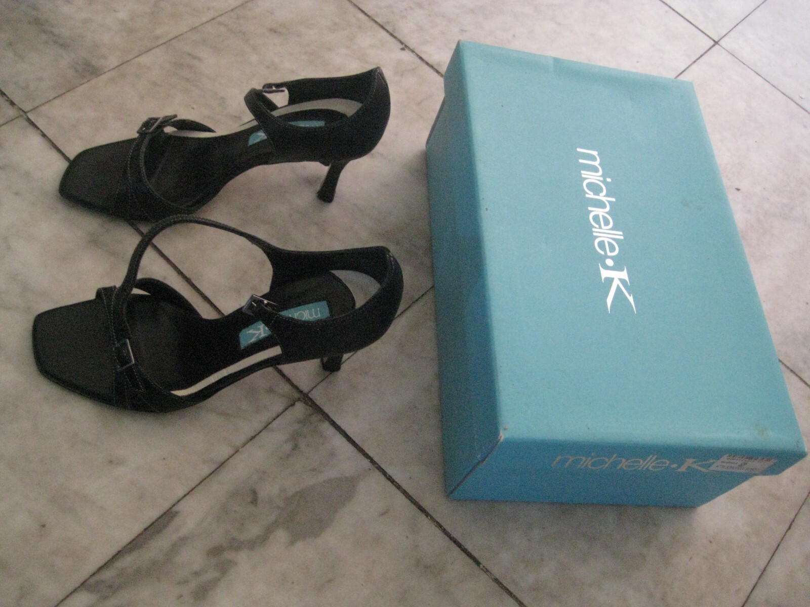 michelle K lady BLACK Leather shoes 3″ heels size 6 B FREE SHIPPING very chic