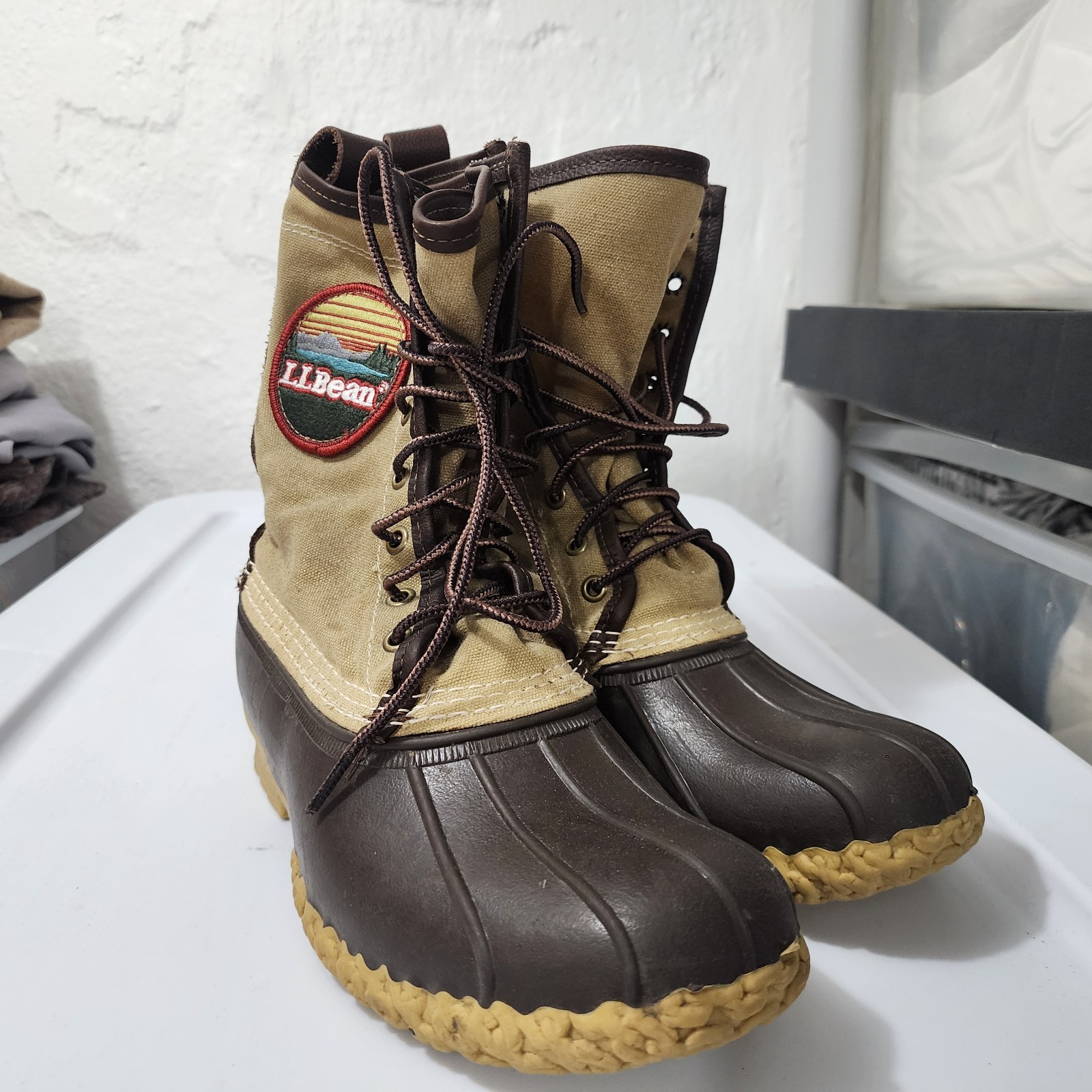 L.L. Bean Original Bean Boot Patch Waxed-Canvas Duck Hunting 10in Brown Maine 9M