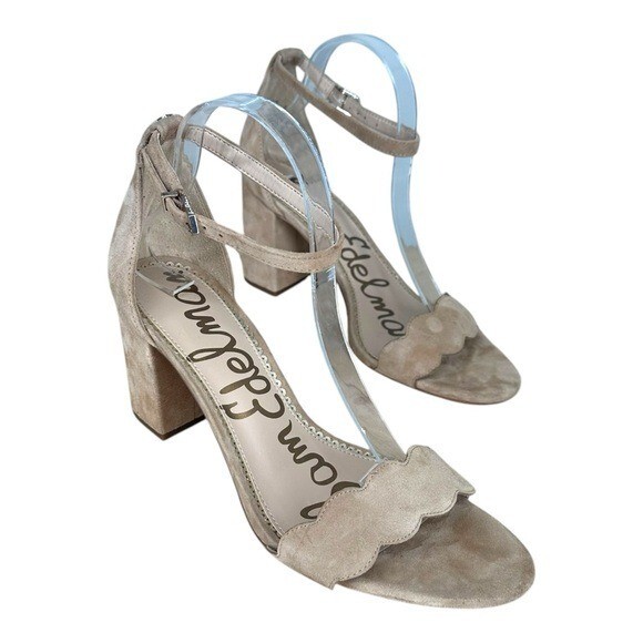 Sam Edelman 9.5 Tan Seude Odila Block Heel Scallop Boho casual Party Sexy