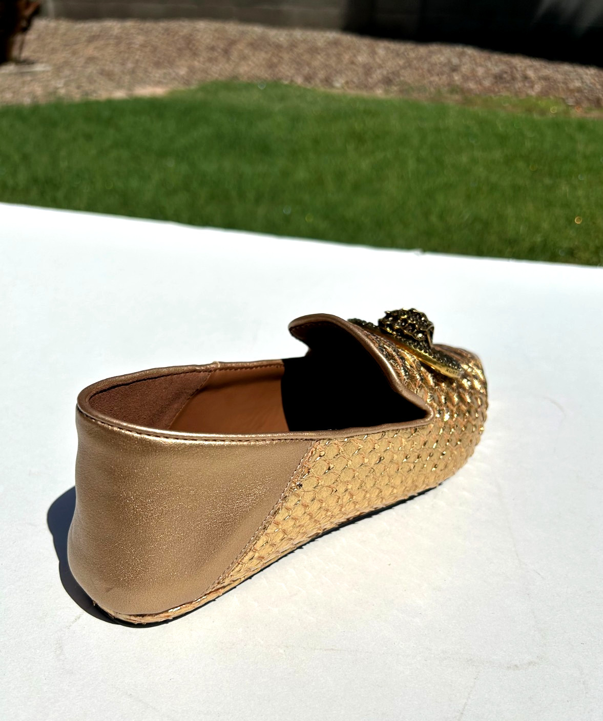 Kurt Geiger London Chelsea Point Flats 9 EU 40 Gold Snake Leather w/Eagle NEW
