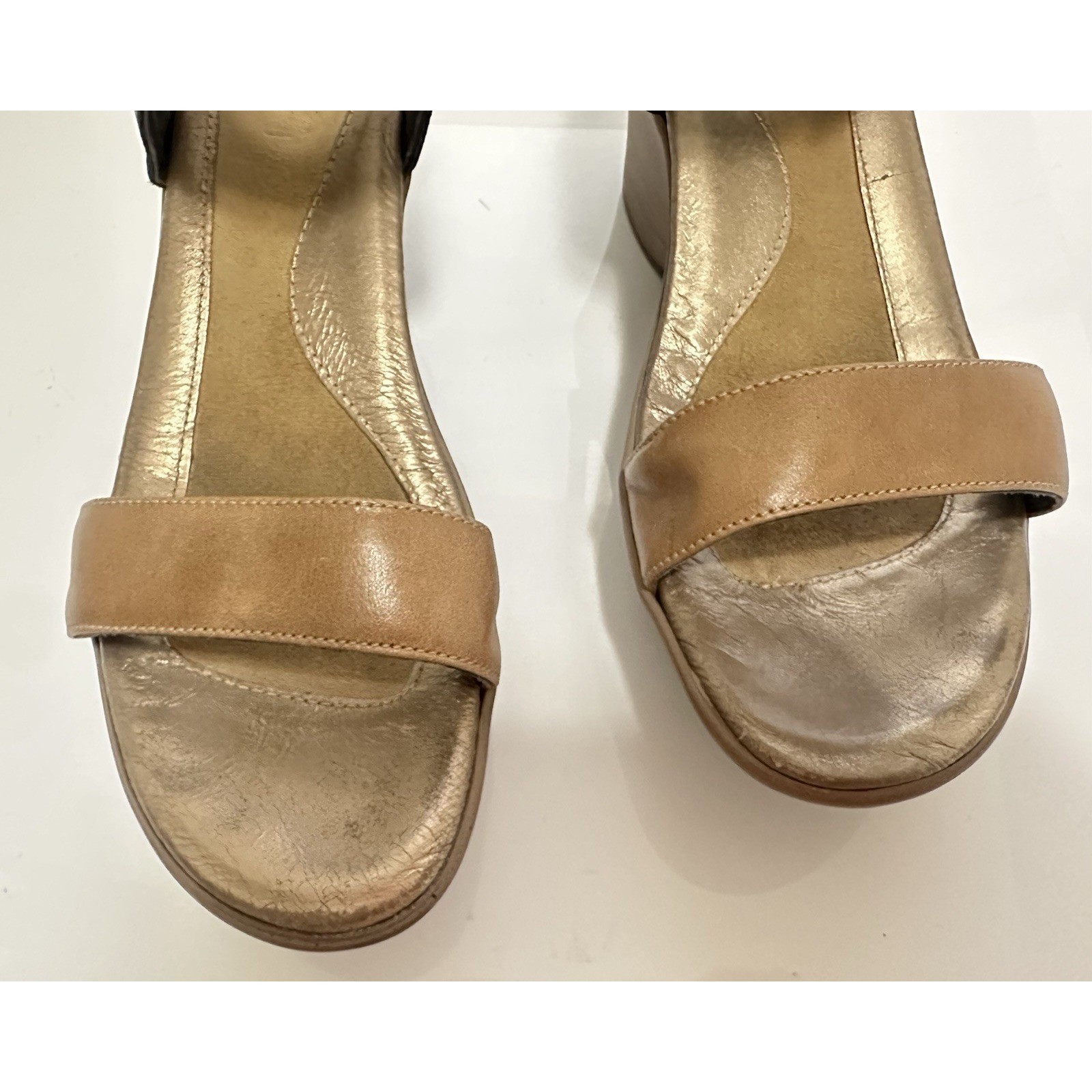 NAOT Women’s US 10-10.5 EU 41 Caprice Wedge Black Tan Leather Chunky Sandals