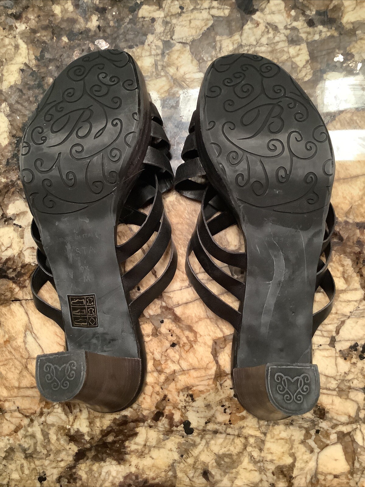 Brighton Vista 9.5M Women’s Heeled Sandals Black Leather 3.25″ Heel