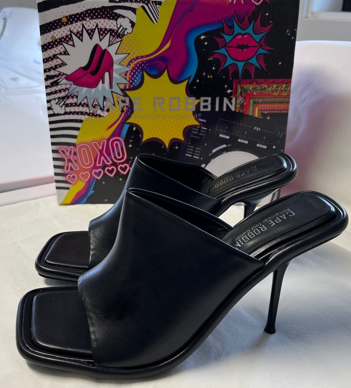 Cape Robbin Sz 11 Black Slide Ander Heels Sandals Open Square Toe Shoes NEW in B
