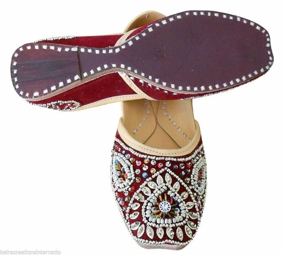 Women Wedding Shoes Leather Handmade Indian Mojaries Ballet Flat Jutties US 6-9