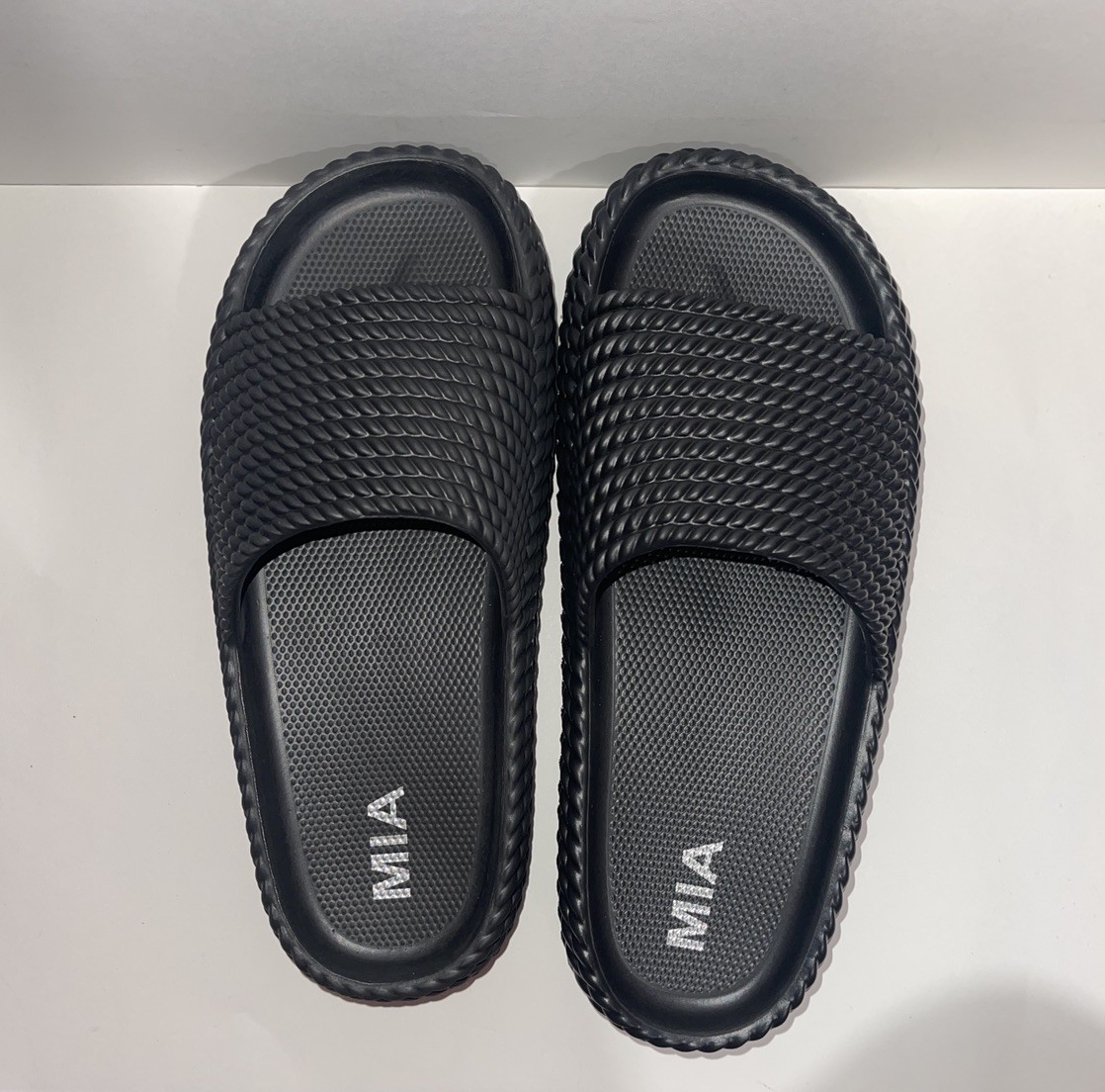 MIA BLK EVA Mismatch Slides Women Left 7 Right 8 Black Sandals House Shoes