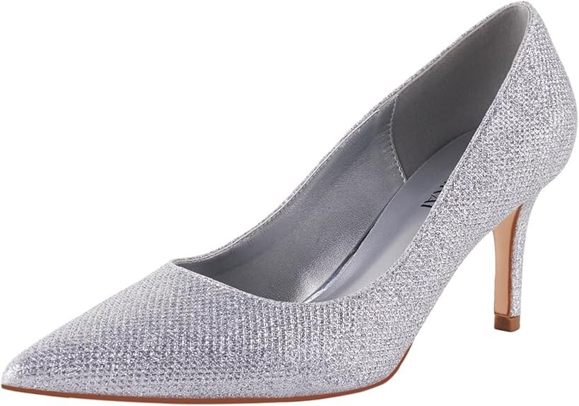 Lala Ikai Silver Glitter Pumps Size 8 Pointed Toe High Heel Wedding Party Shoes