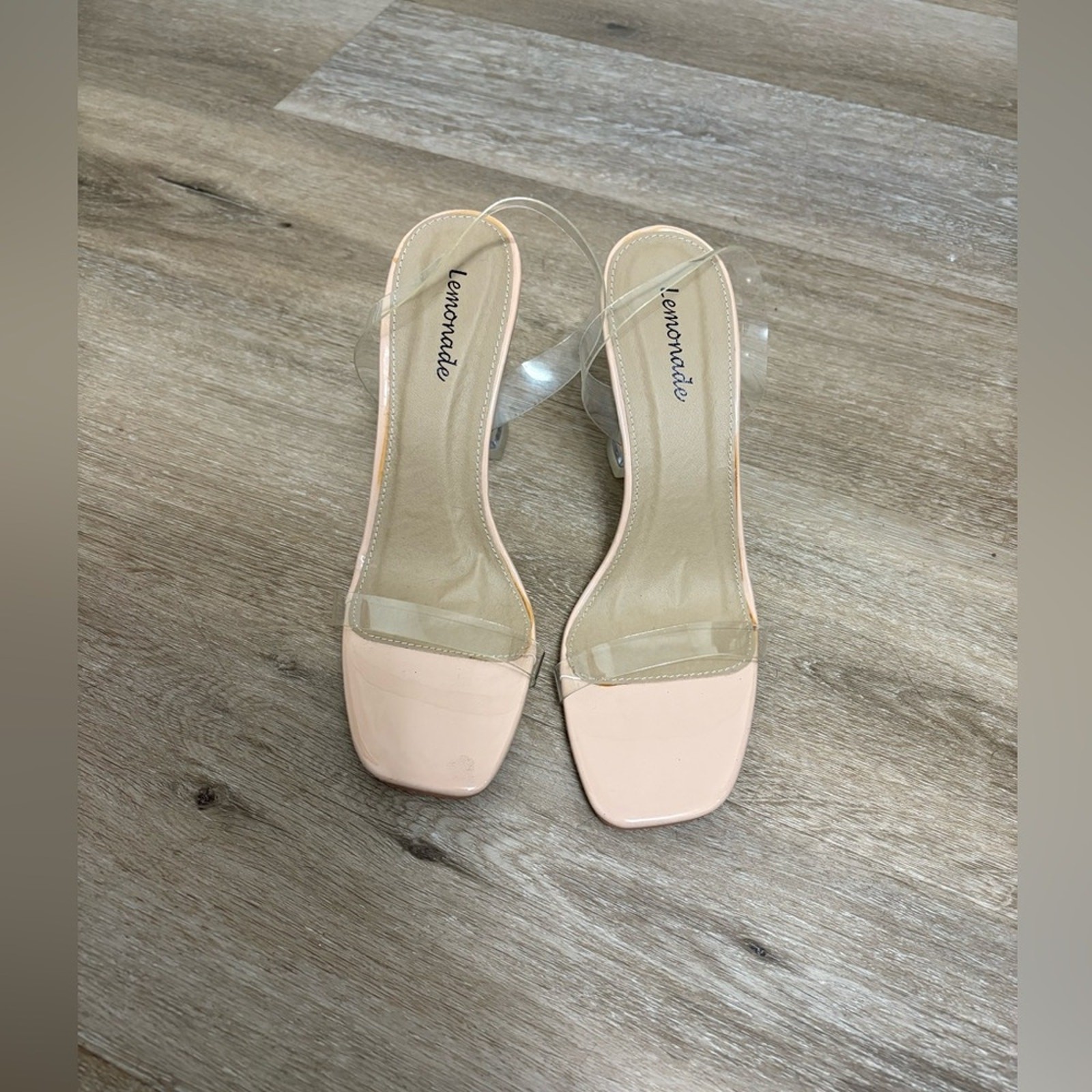 Lemonade Nude Clear Strap Heels Square Toe Clear Heel Size 10