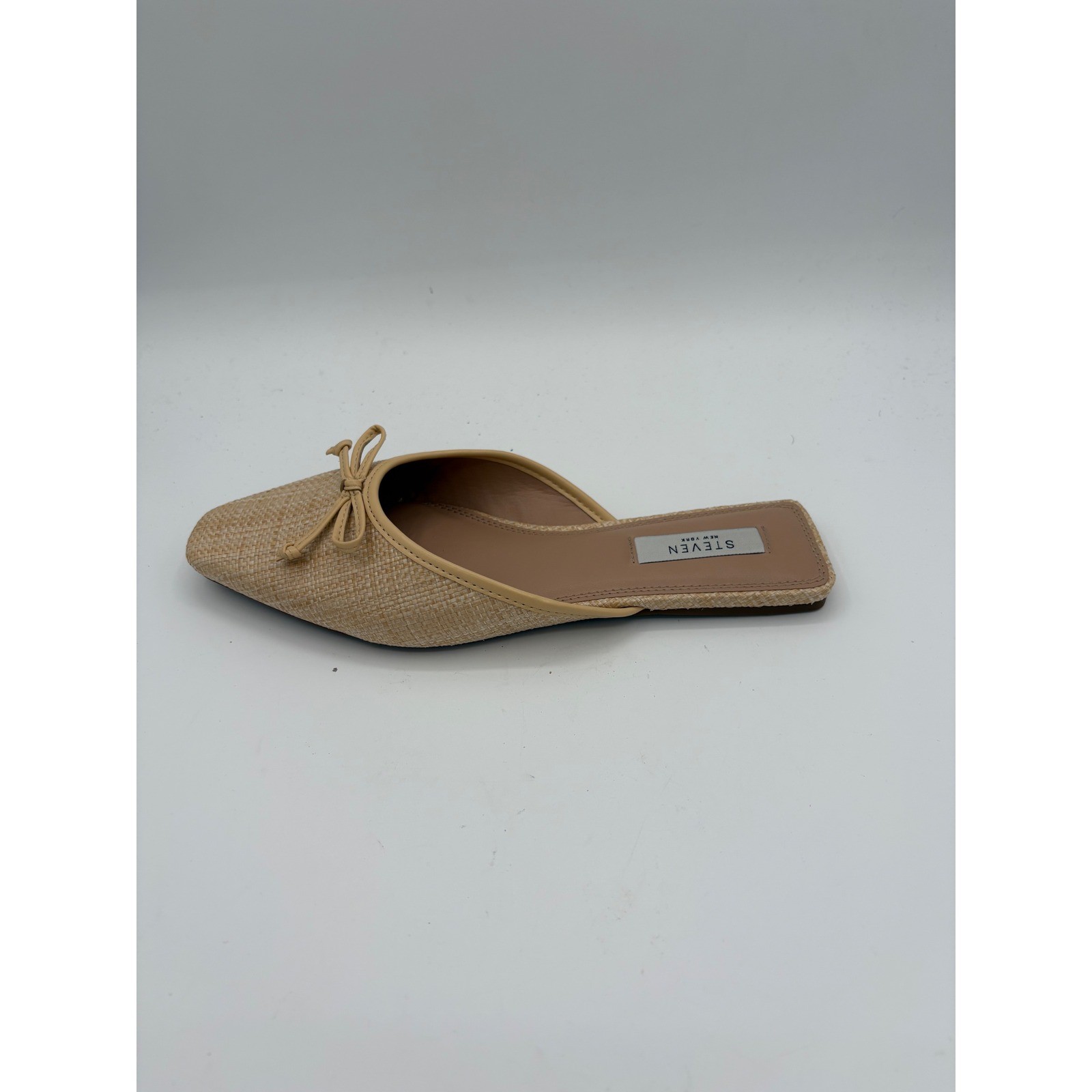 Steven New York Raffia Mules Tan Woven Bow Pointed Toe Slides Womens Size 9