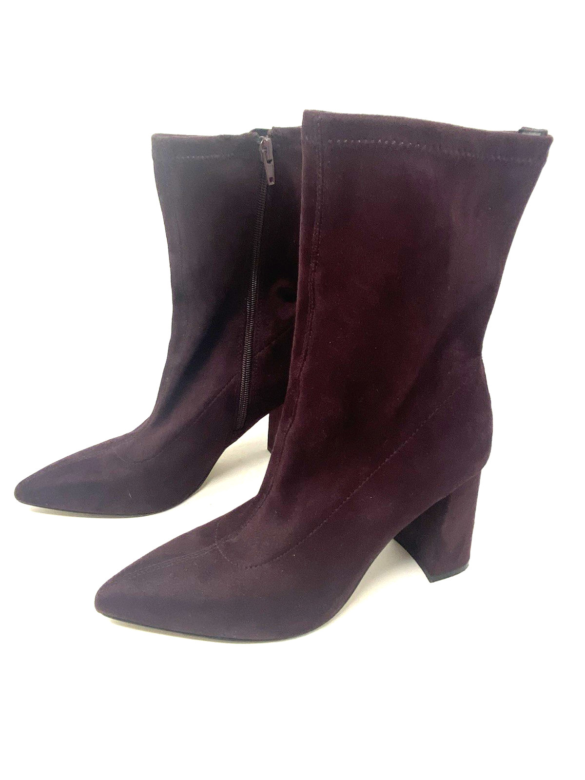Express Purple Plum Burgundy Suede Zip Up Ankle Boots Womens Chunky High Heel -8