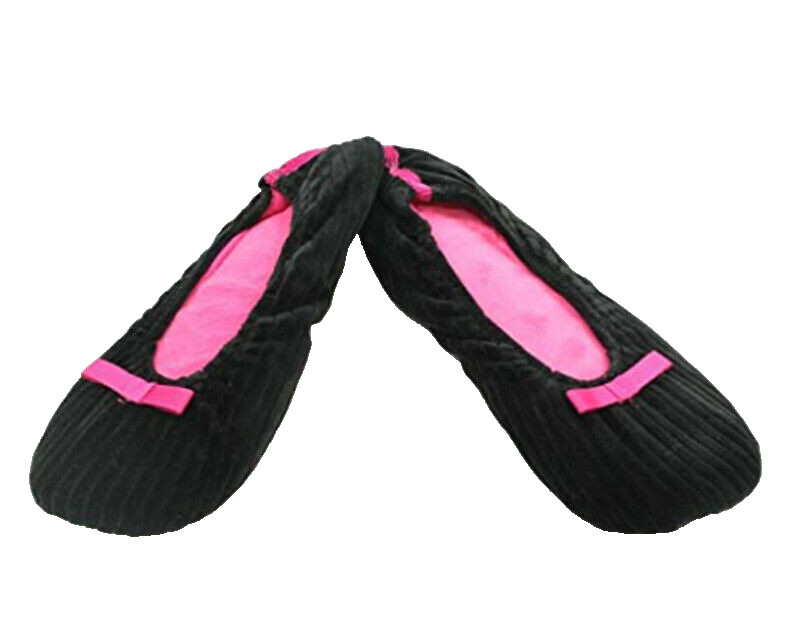 Legacy Pink and Black 2 Pair Ribbed Velour Ballet Slippers Medium ( 7-8)