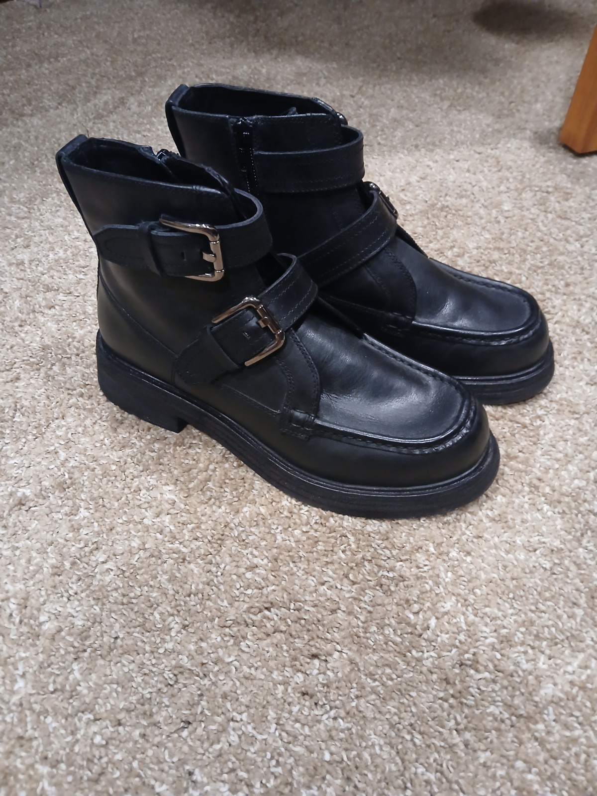 Free People FP Isla Buckle Boot Moto Black Leather Women Size 7 Boots