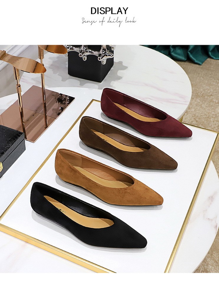 Women Burgundy Suede Pointed Toe Low Wedge Heel Slip On Office Casual Pumps