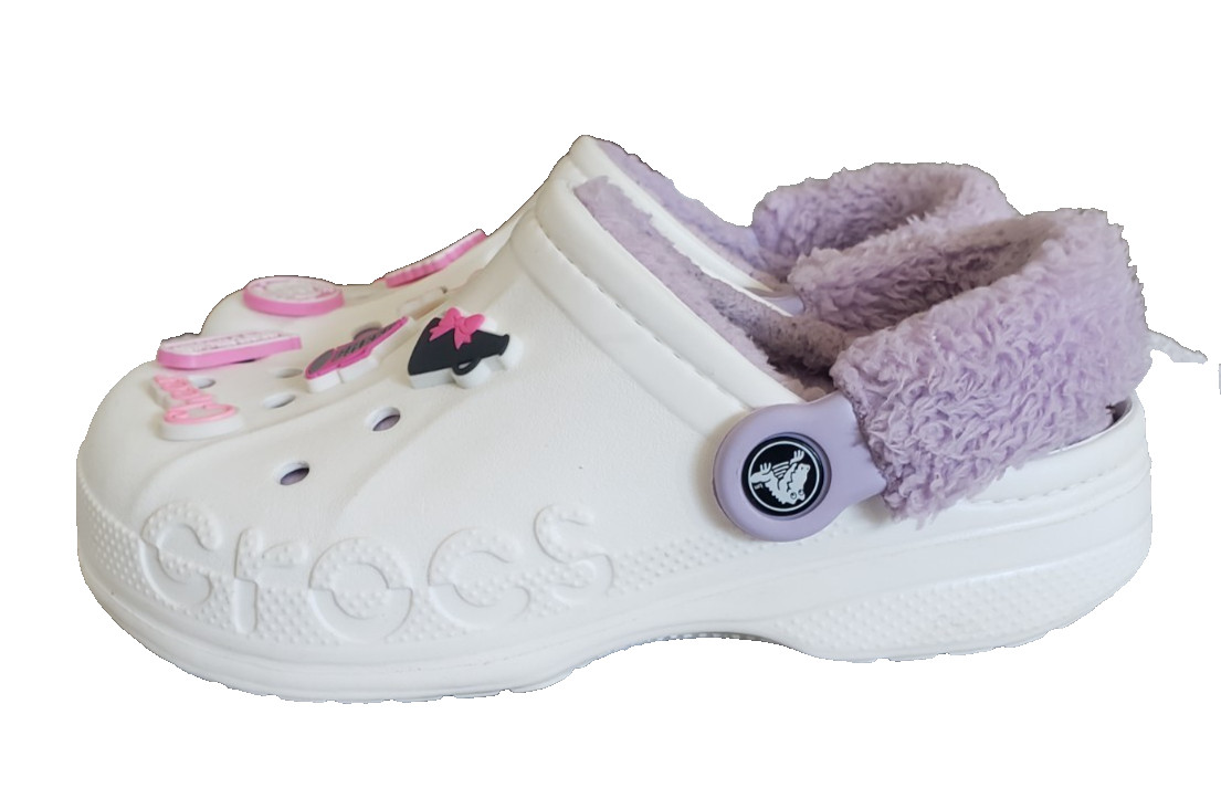 Crocs Baya Lined Fuzz Strap Women’s Size 6 Clog White Lavender 206633-577