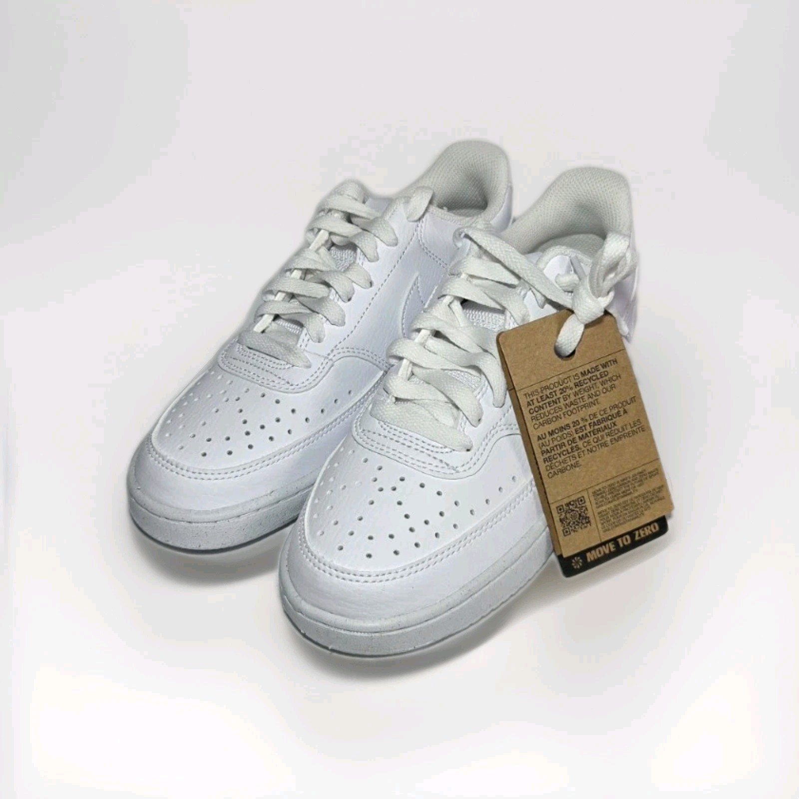 Nike Court Vision Low NN Kids White Leather Lace-Up Low Top Sneakers US 5